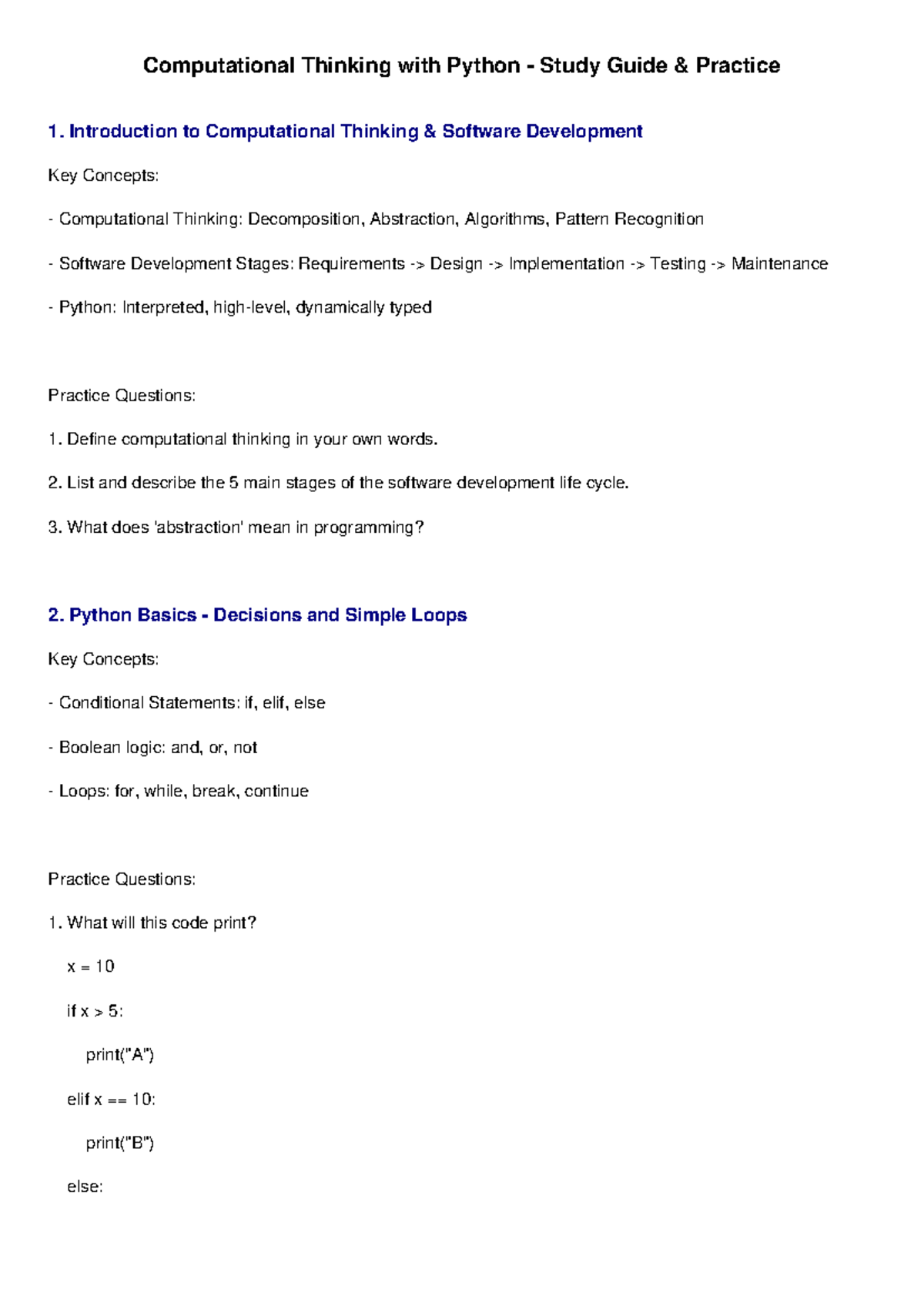 Computational Thinking with Python Study Guide: Key Concepts & Practice ...