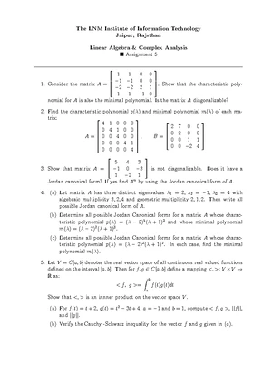 LNM IIT Jaipur: Linear Algebra & Complex Analysis Assignment 6 Problems ...
