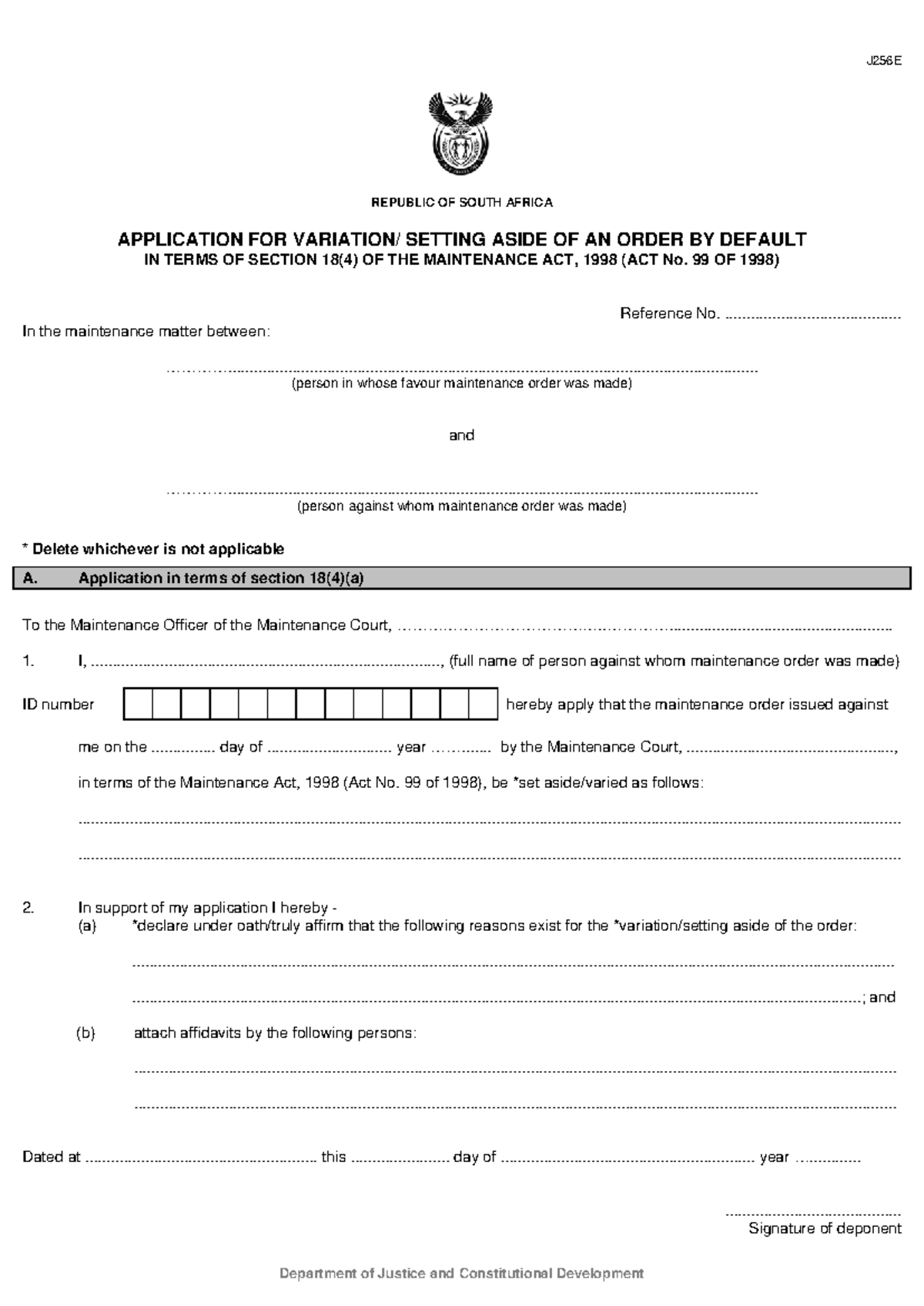 MNT J256E Application for Variation of Maintenance Order - Studocu