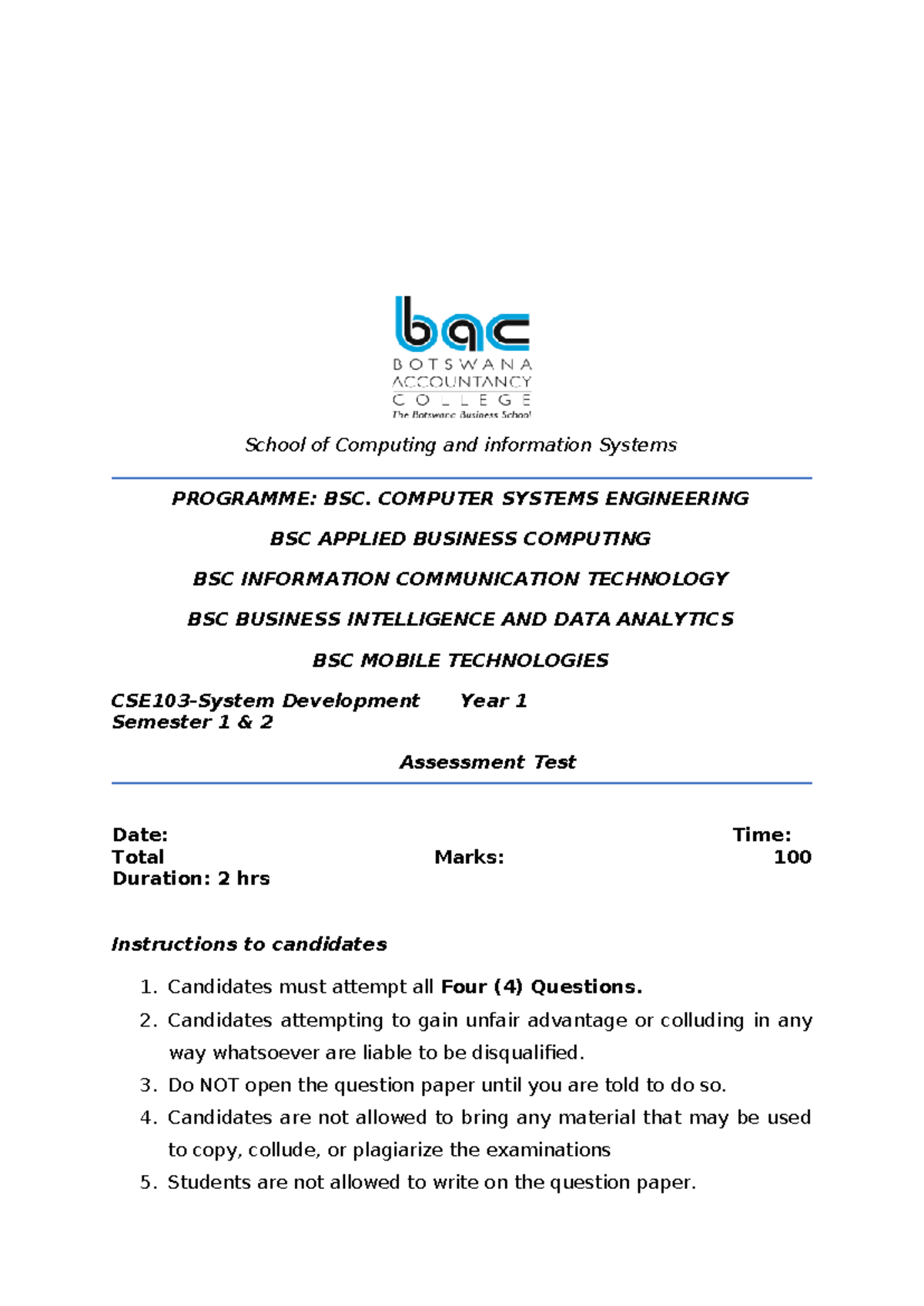 BSC Computer Systems Engineering Semester 1 Assessment Questions - Studocu