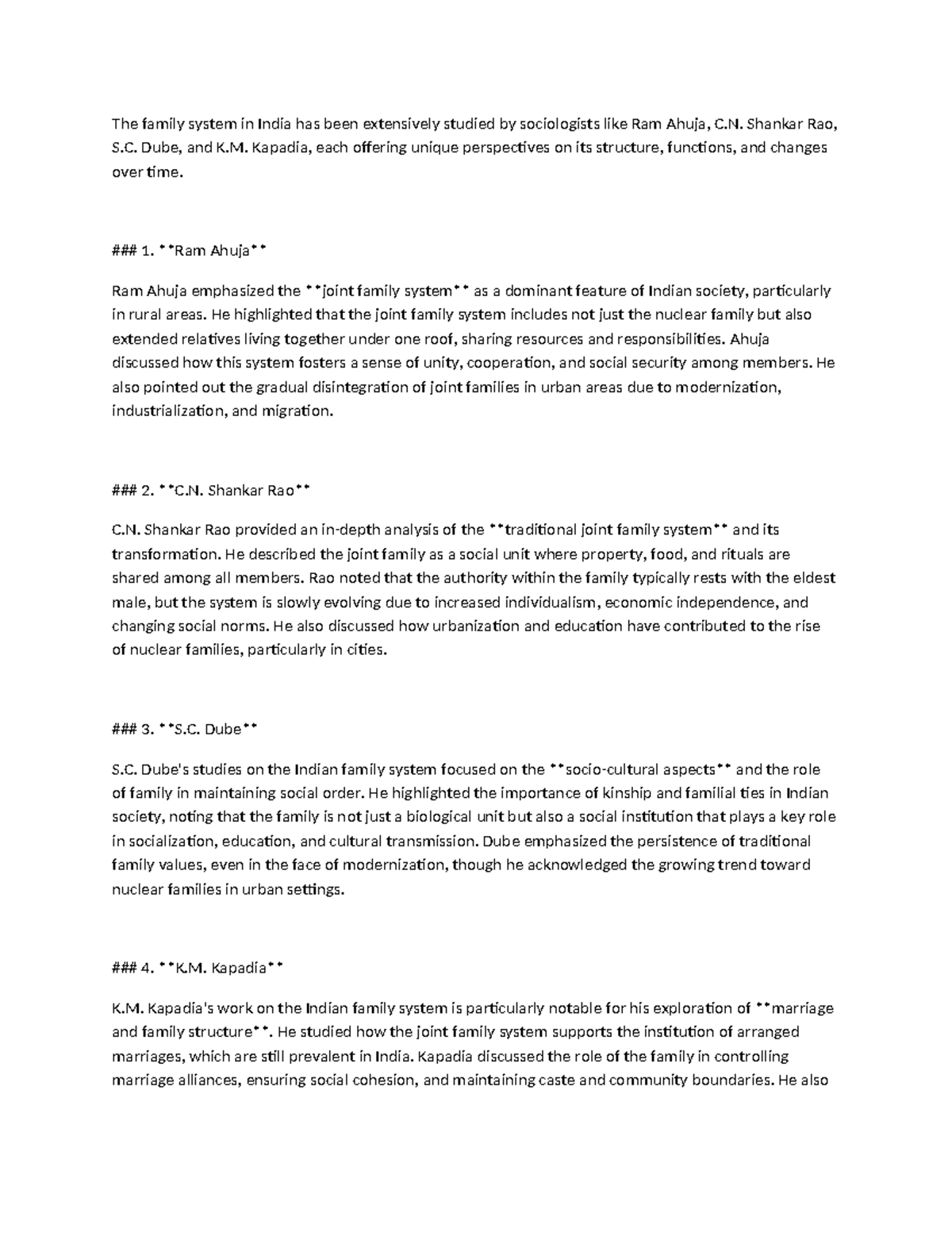 The Family System in India - Shankar Rao, S. Dube, and K. Kapadia, each ...