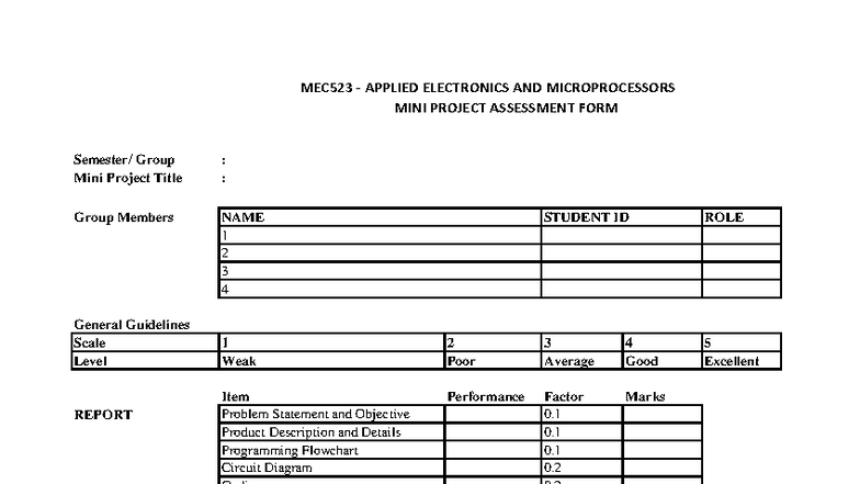 MEC523 Mini Project Assessment Rubric for Electronics & Microprocessors ...