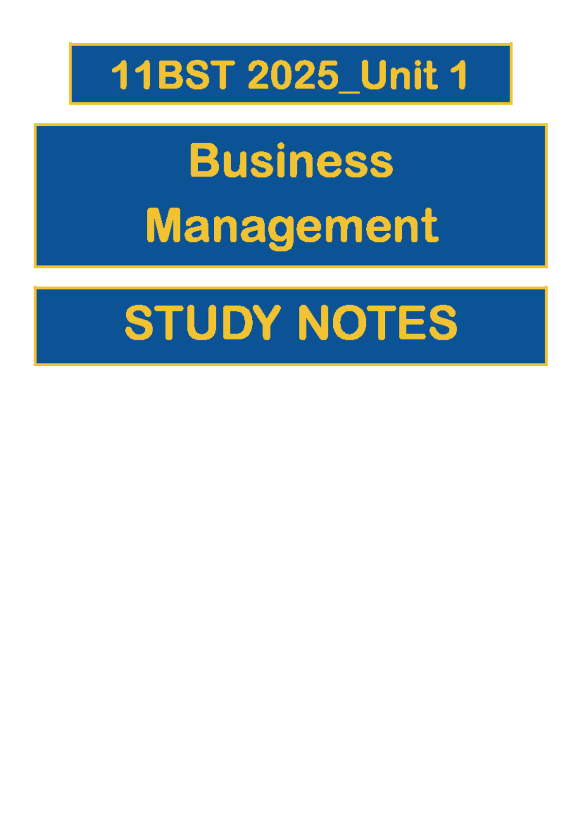 11BST 2025 Unit 1 Business Management Study Notes: Key Concepts ...