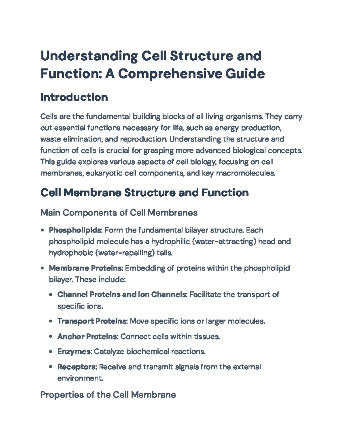 Cell Structure & Function: A Comprehensive Guide to Biology (BIO101 ...