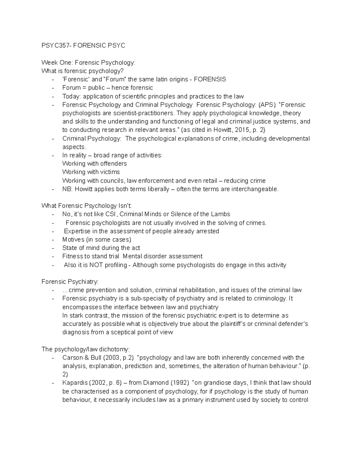 PSYC357 - Forensic Psychology: Week 1 Overview and Key Concepts - Studocu