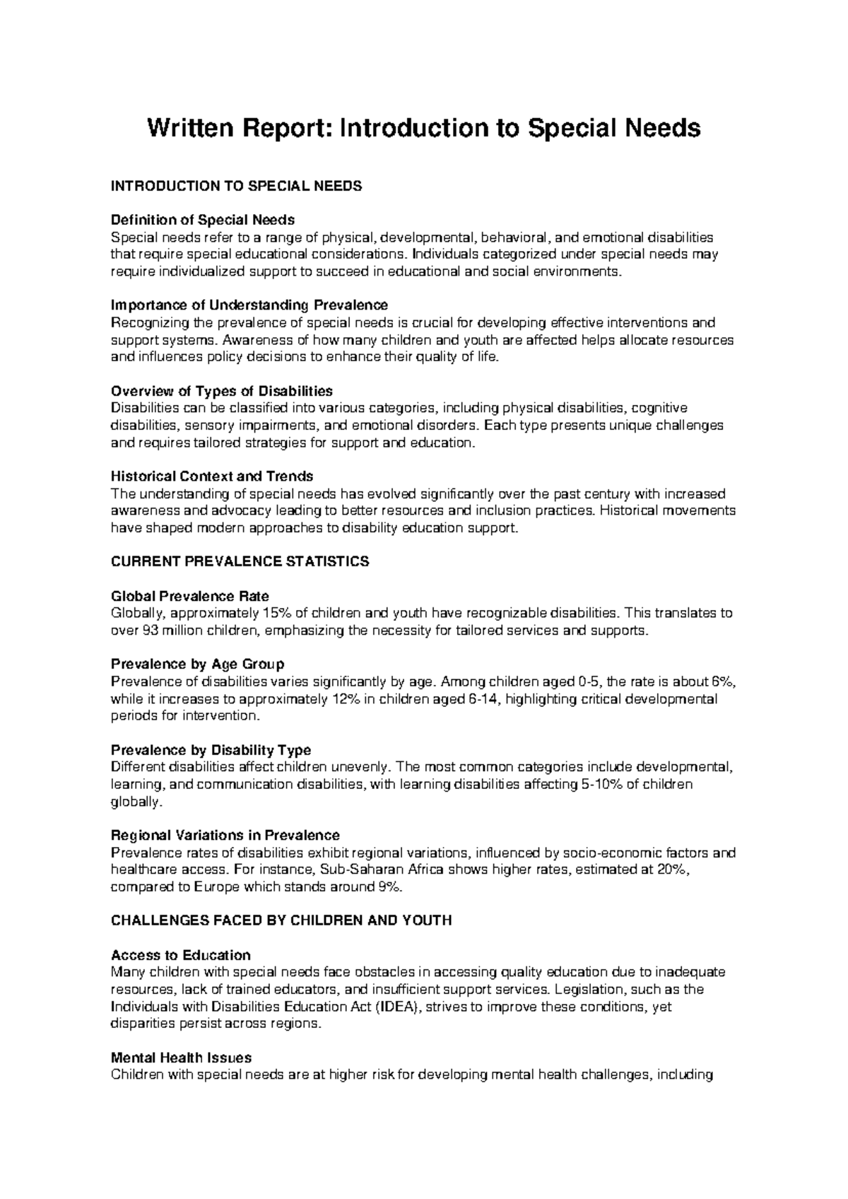 Introduction to Special Needs: A Comprehensive Overview - Studocu