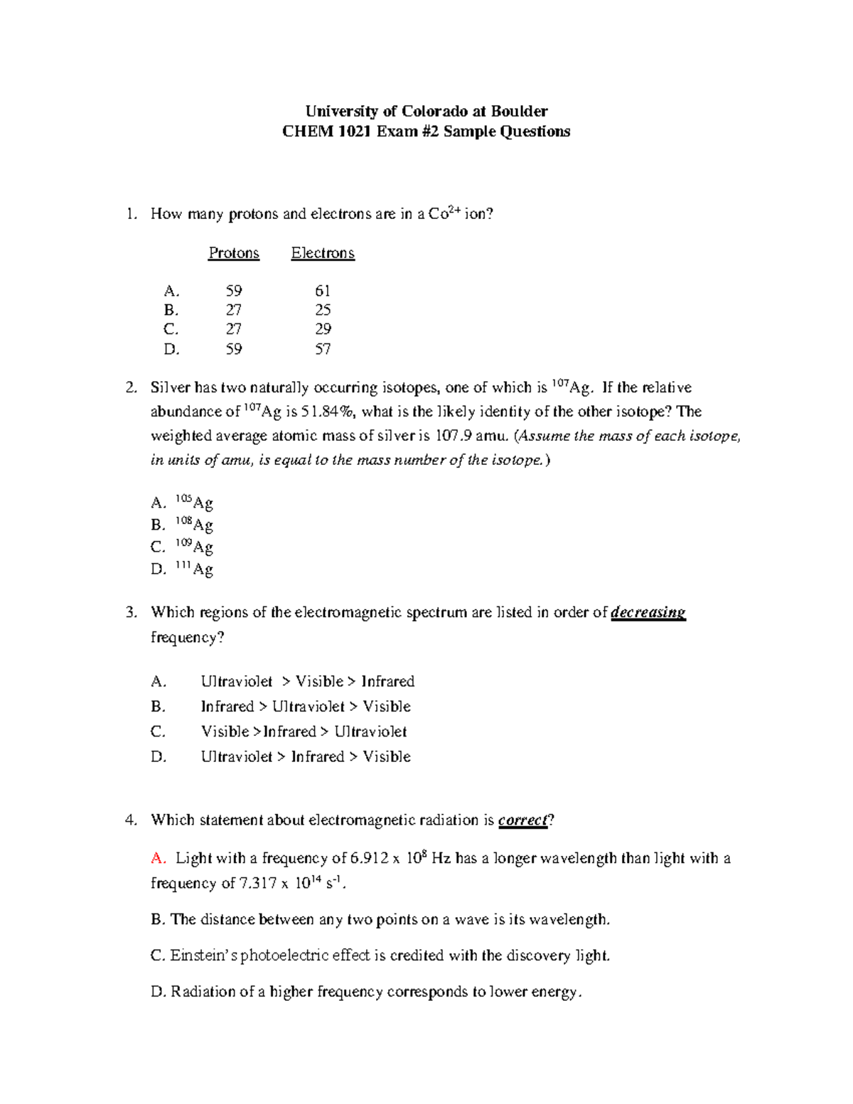 CHEM 1021 Exam #2 Sample Questions and Practice Problems - Studocu