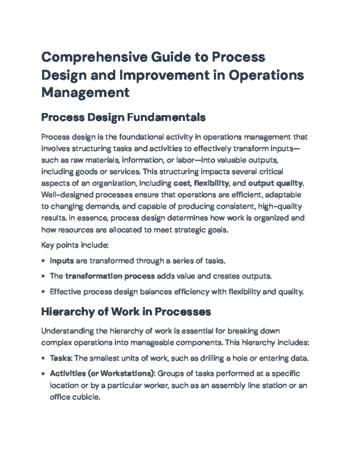 Comprehensive Guide to Process Design & Improvement in OM (Final Exam ...
