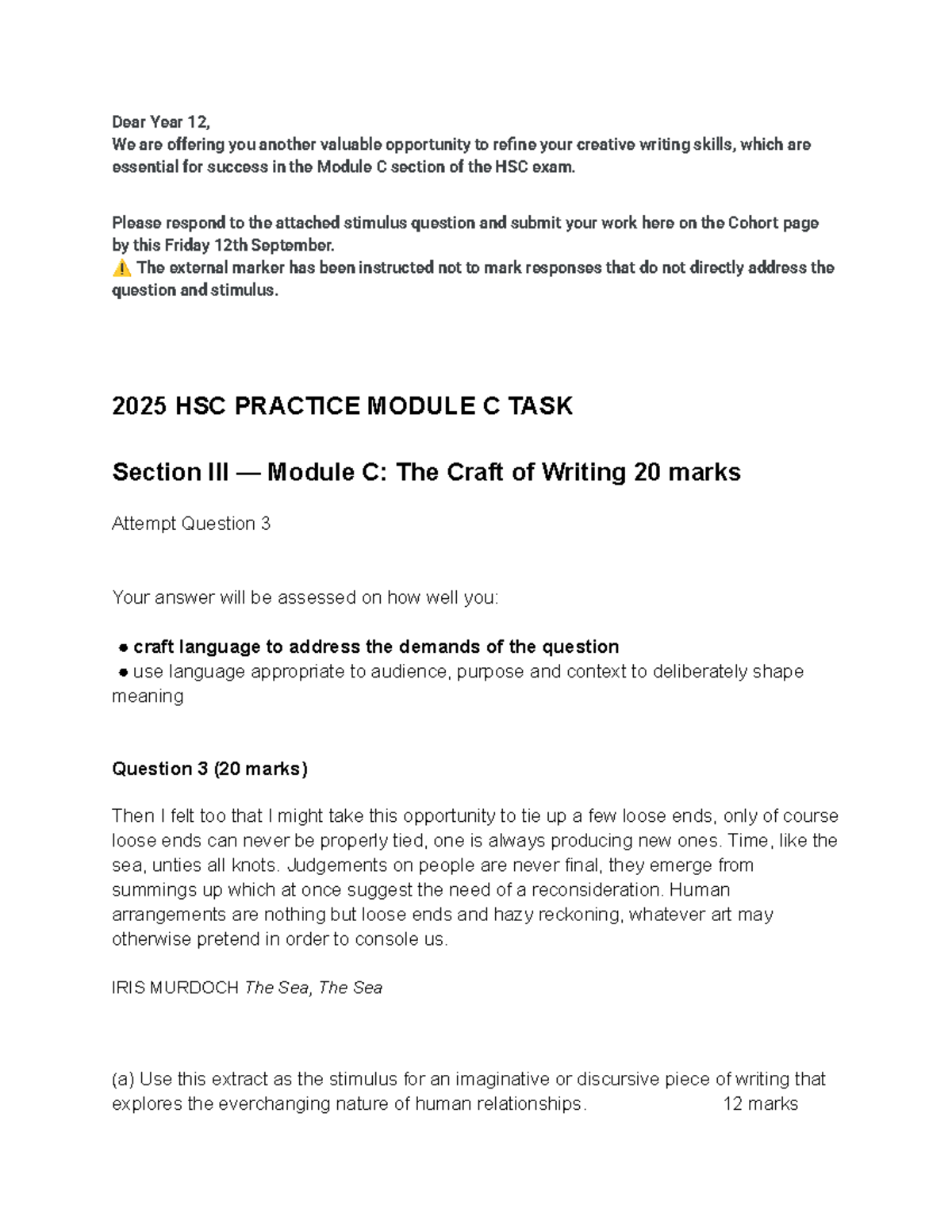 2025 HSC Practice Module C: Creative Writing Task - Studocu