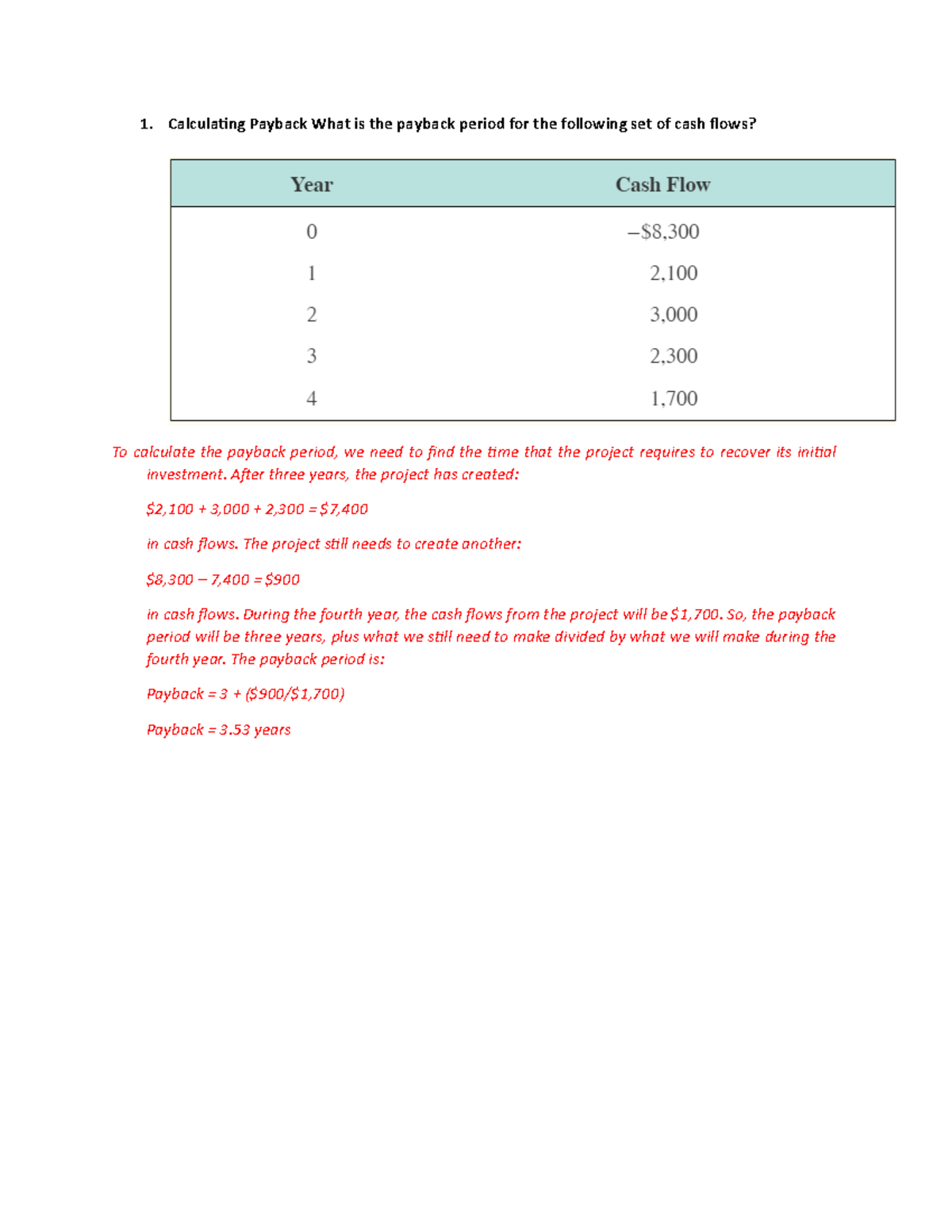 Chapter 9 Solutions - 1. Calculating Payback What is the payback period ...