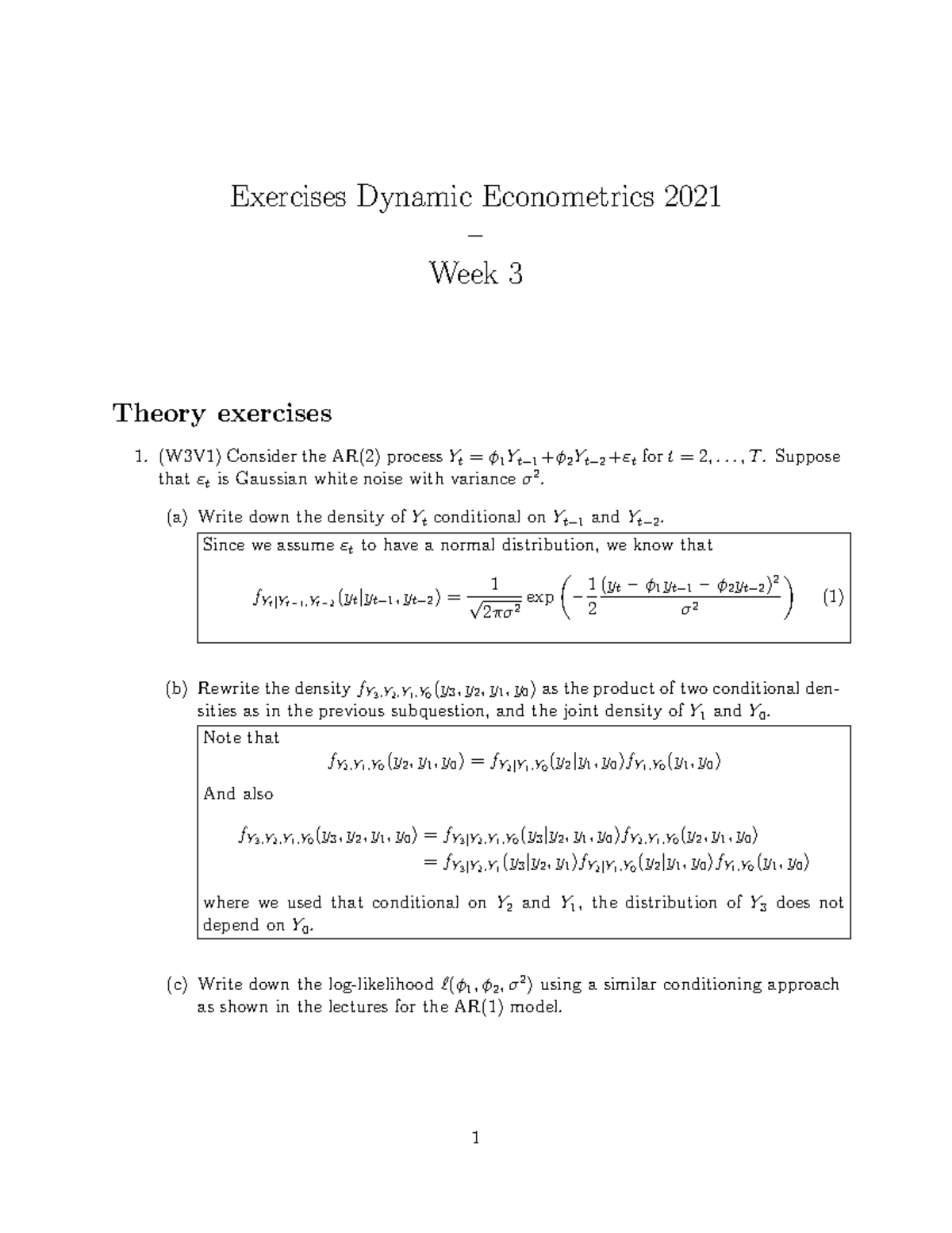 Dynamic Econometrics Exercises W3 - Solutions for 2021 - Studeersnel