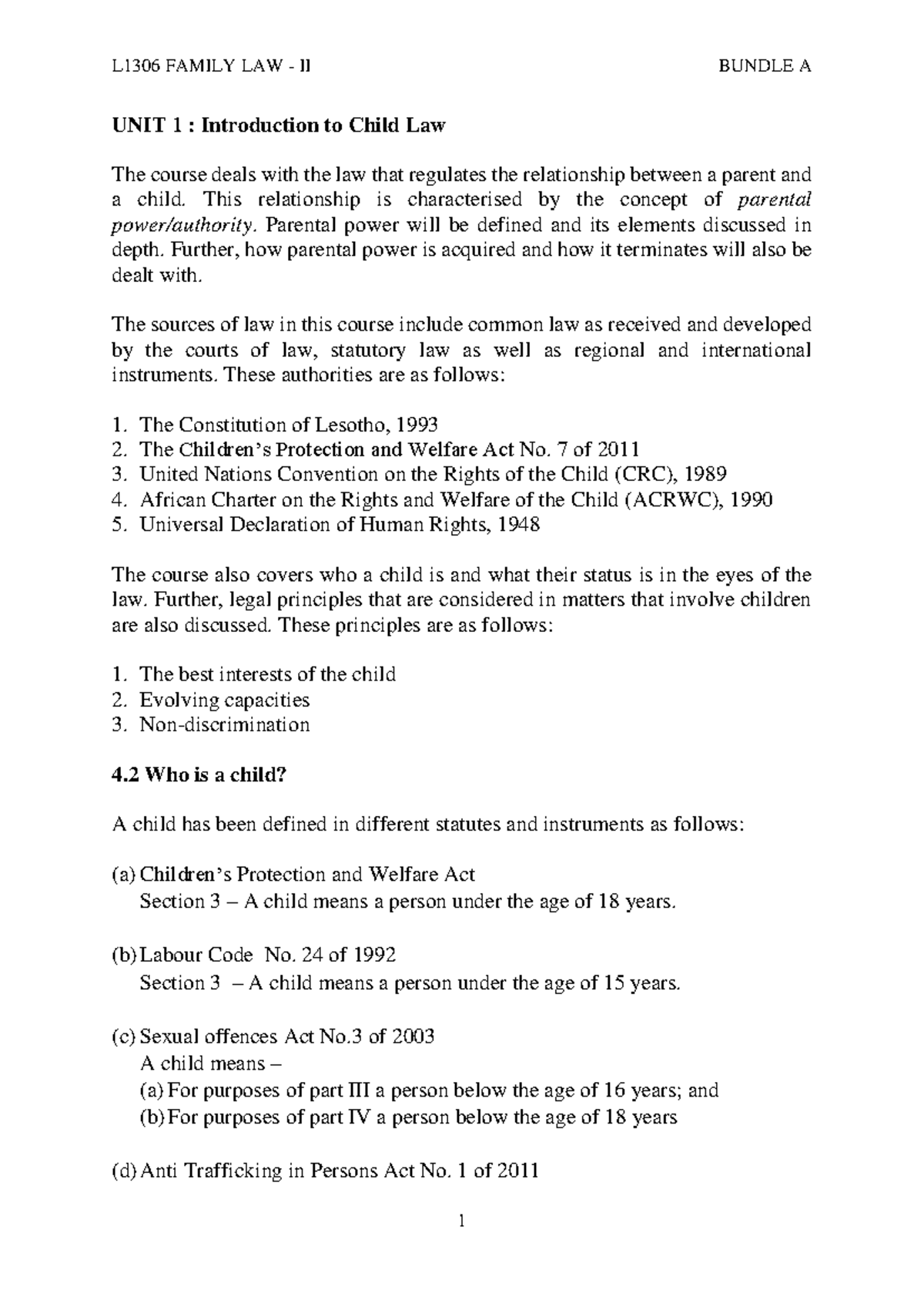 L1306 FAMILY LAW - II: Definition and Status of a Child - Studocu