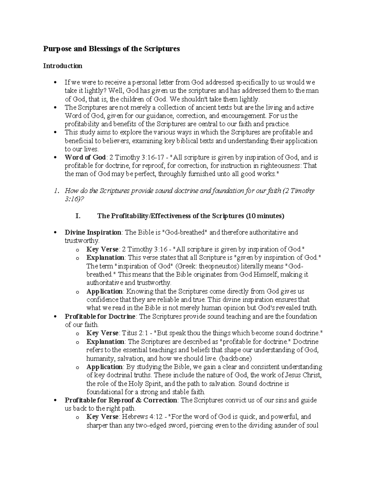 Online Bible Study Outline: Purpose & Blessings of the Scriptures ...