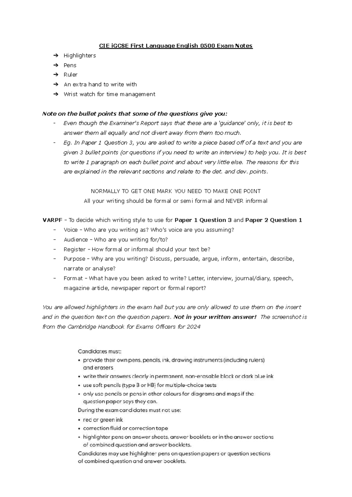 CIE iGCSE First Language English 0500 Exam Preparation Notes - Studocu
