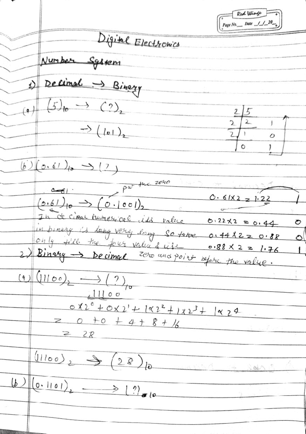 Number system - notes - Red Winge Page No. Date 1_1_20_ Digital ...