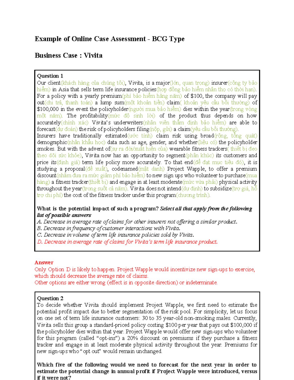 BCG Case Study: Vivita's Project Wapple Impact Analysis - Studocu