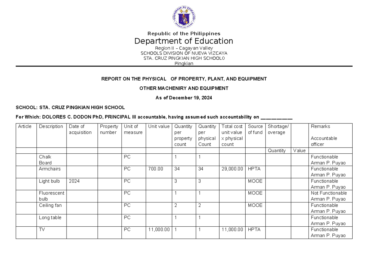 Inventory - Materials - Republic of the Philippines Department of ...