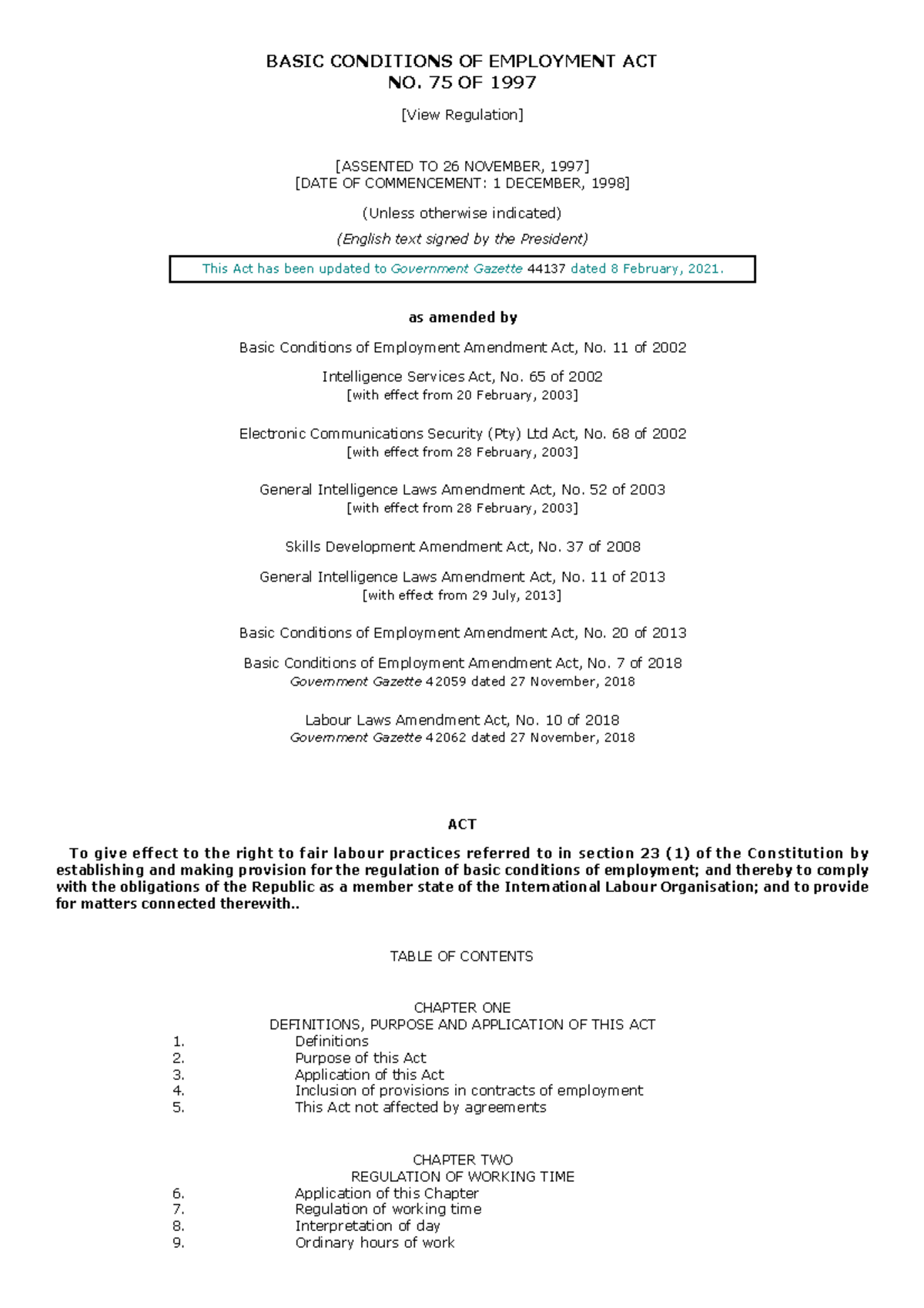 BCEA - Basic Conditions of Employment Act Summary and Analysis - Studocu