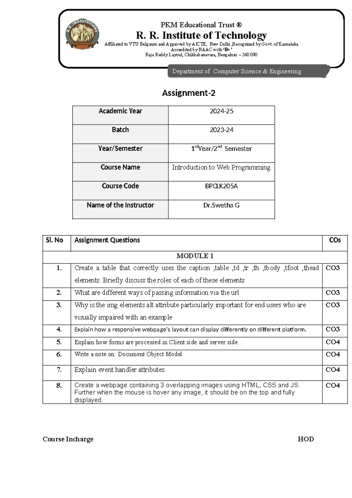 Assignment Questions for WEB 2 (BPCLK205A) - Introduction to Web ...