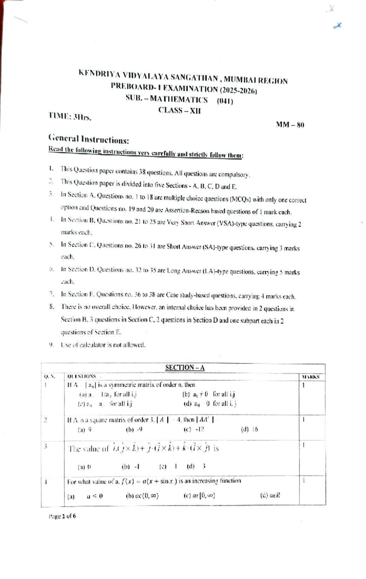 KVS MUMBAI REGION I MATHEMATICS (041) FINAL EXAM QUESTION PAPER - Studocu