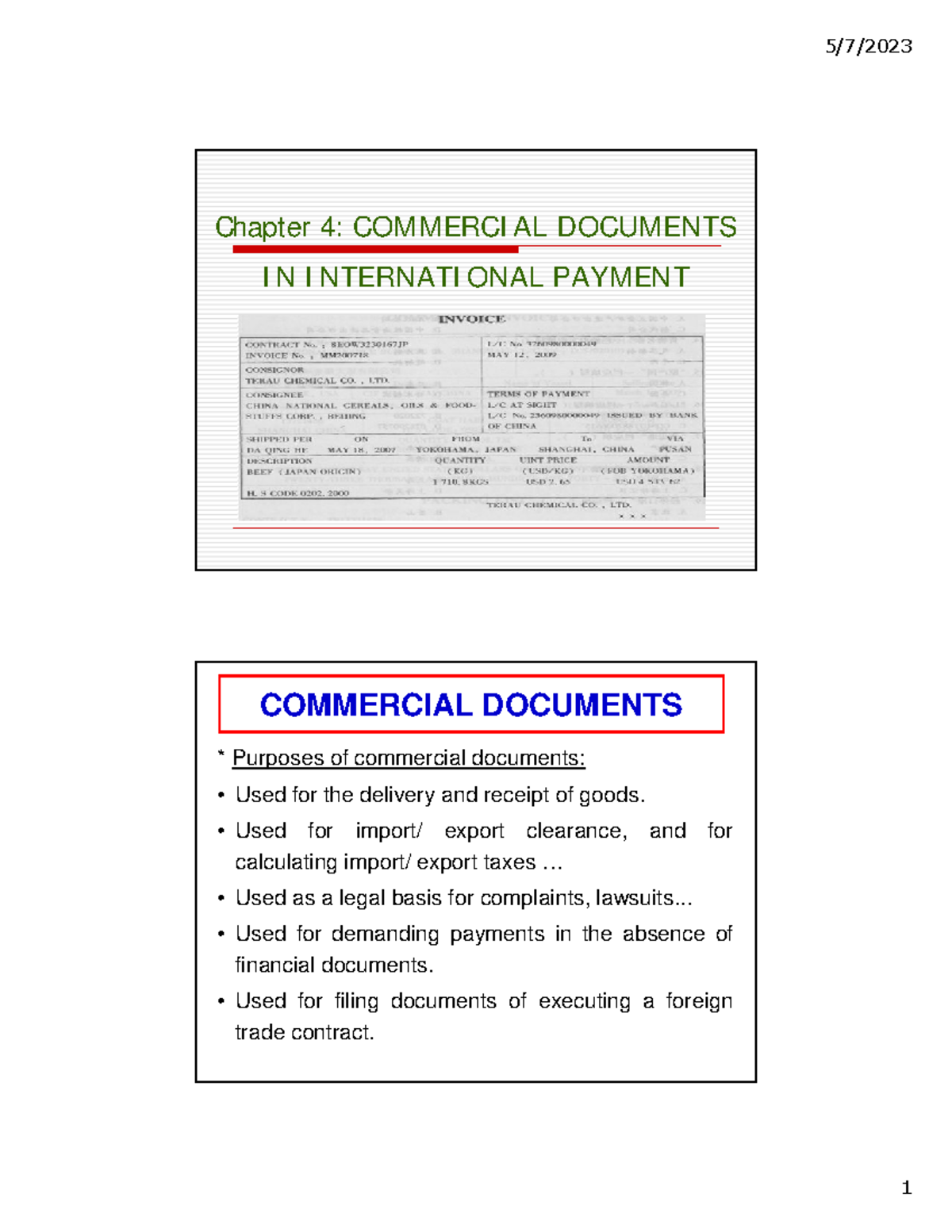 Chapter 4: Commercial Documents in International Payment (IP) - Studocu