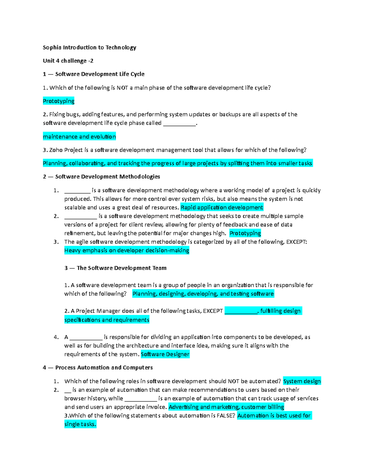 Sophia Introduction to Technology Unit 4 Challenge 2 Review Notes - Studocu