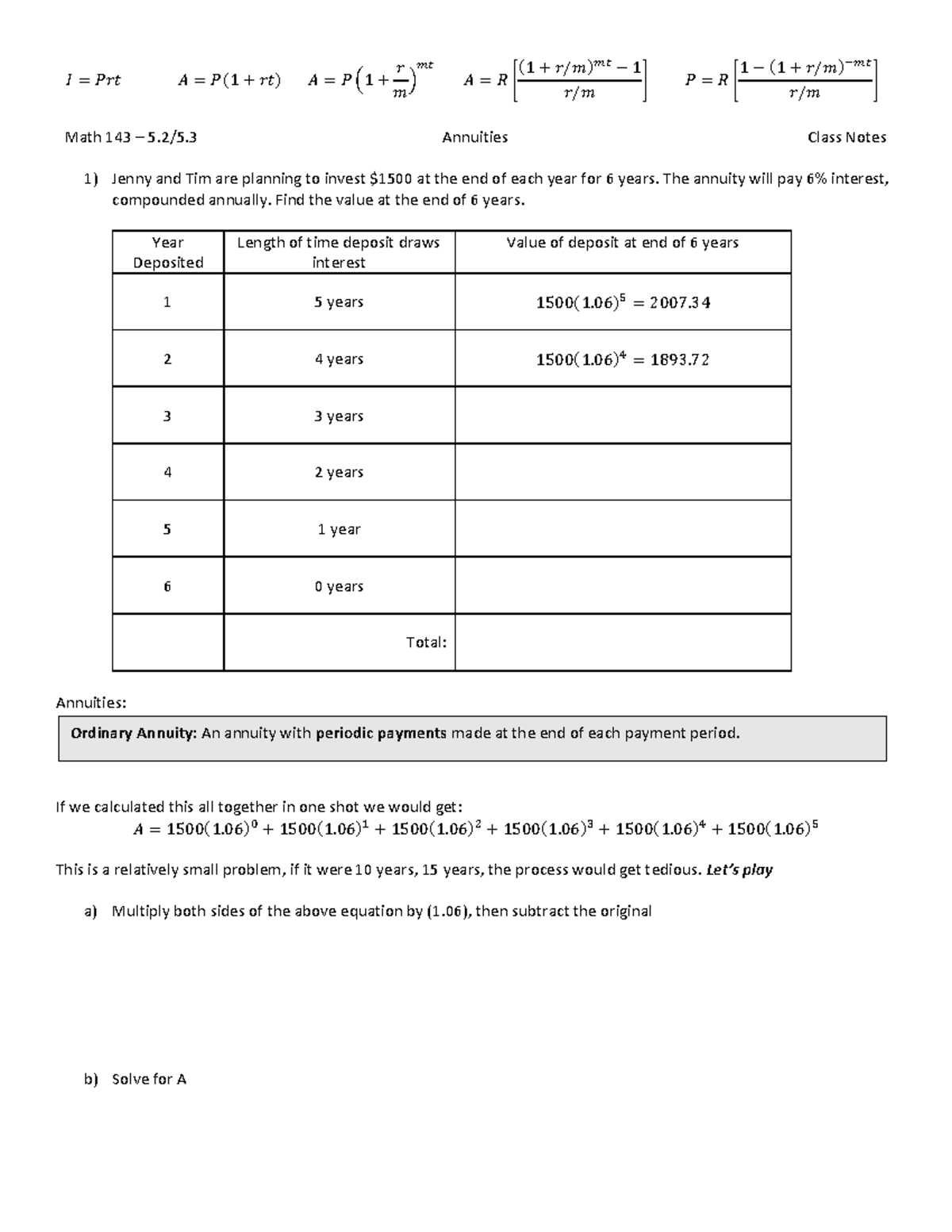Math 143 Annuities Class Notes and Investment Strategies - Studocu