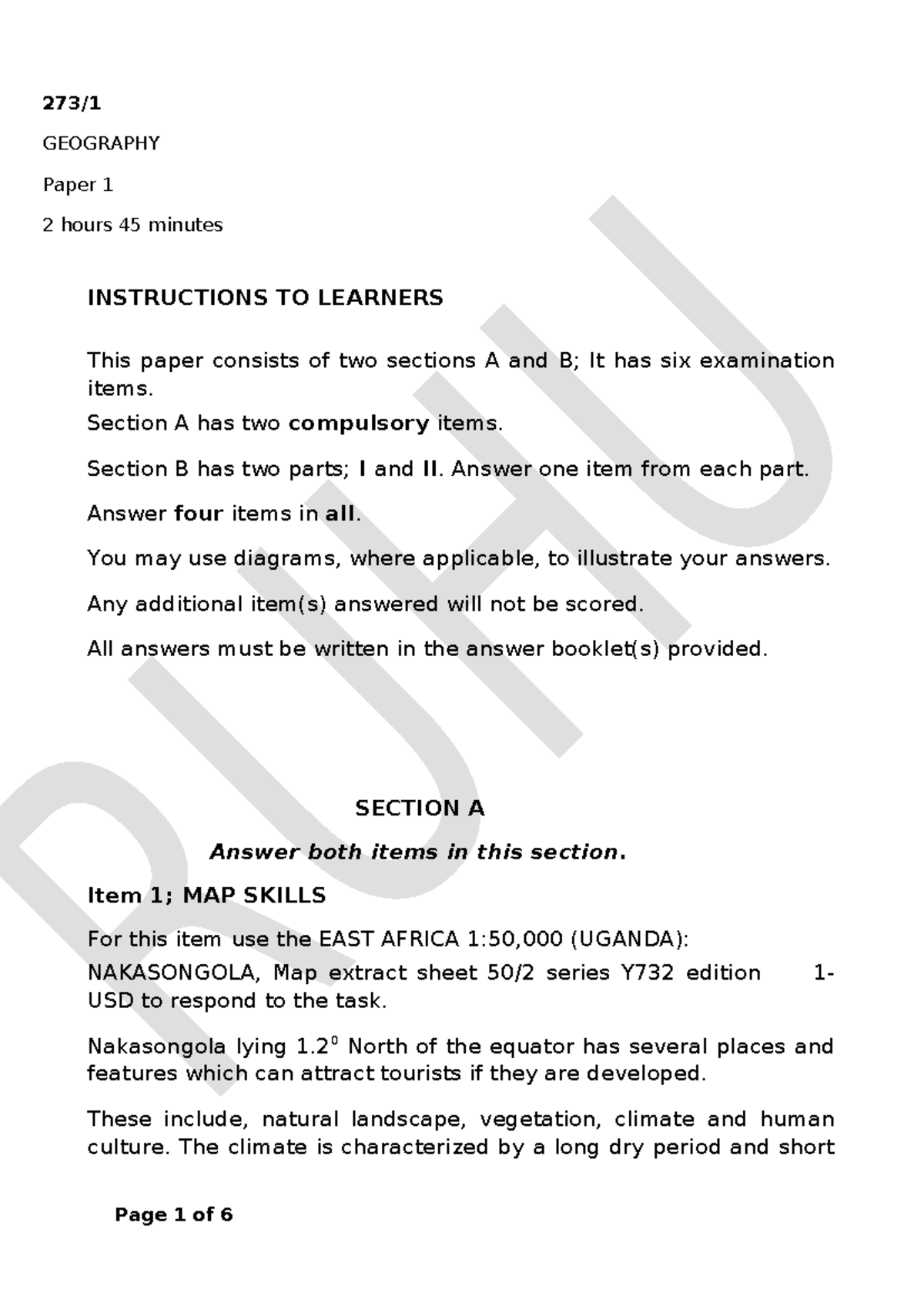 Geography S3 EOT - Paper 1 Exam Instructions and Content - Studocu