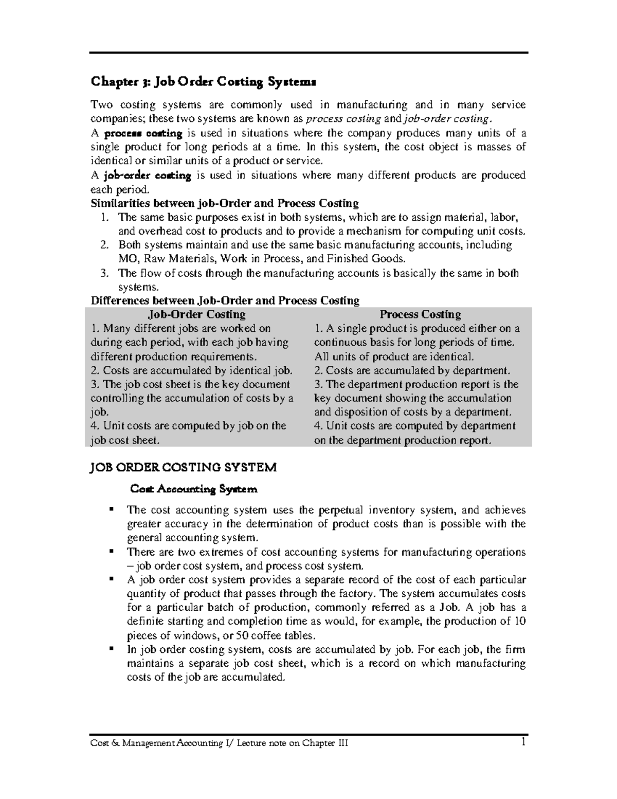Chapter 3 Job Order Costing Systems - Final Exam Notes - Studocu