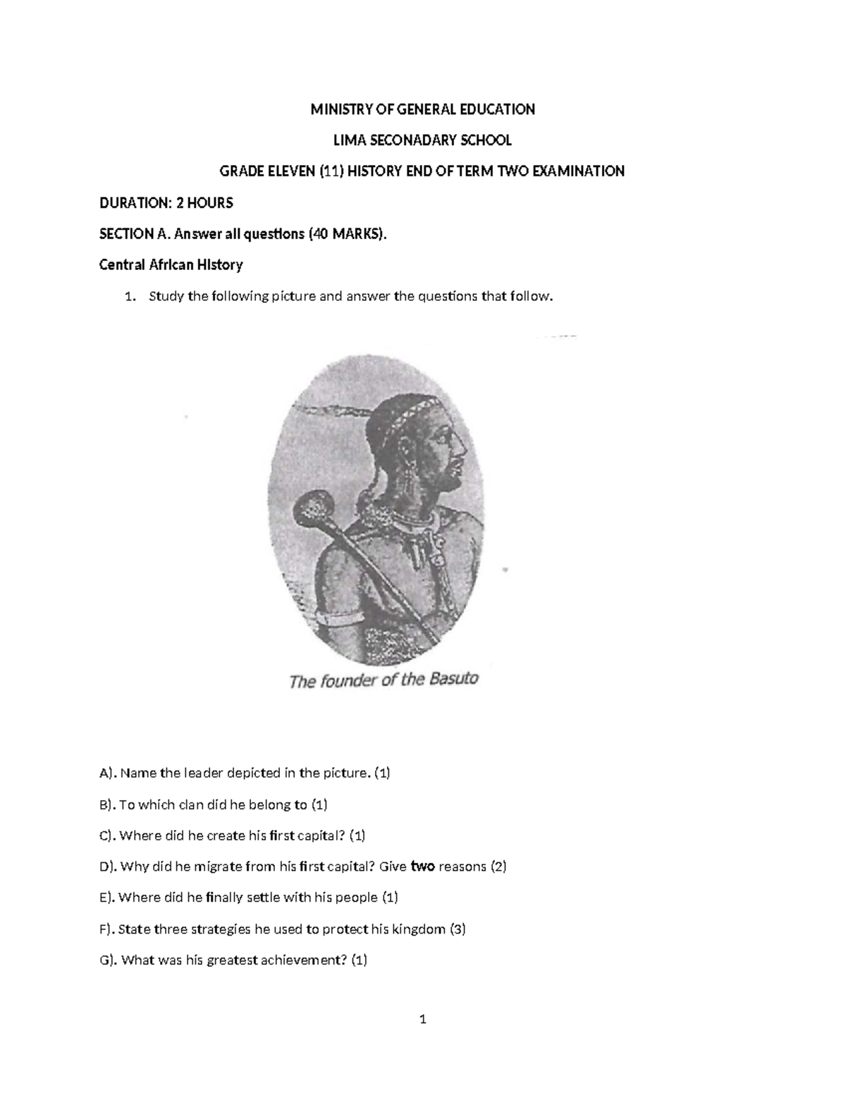 HISTORY GRADE 11 (11) END OF TERM TWO EXAM 2025 - Studocu