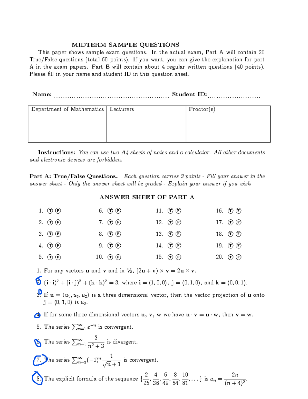 Cal2 Midterm Sample Questions and Instructions - Studocu