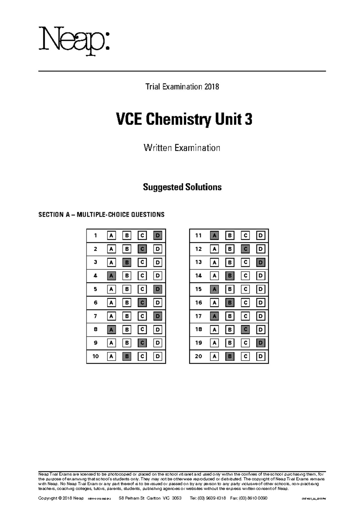 VCE Chemistry Unit 3 Trial Exam 2018 Suggested Solutions - Studocu