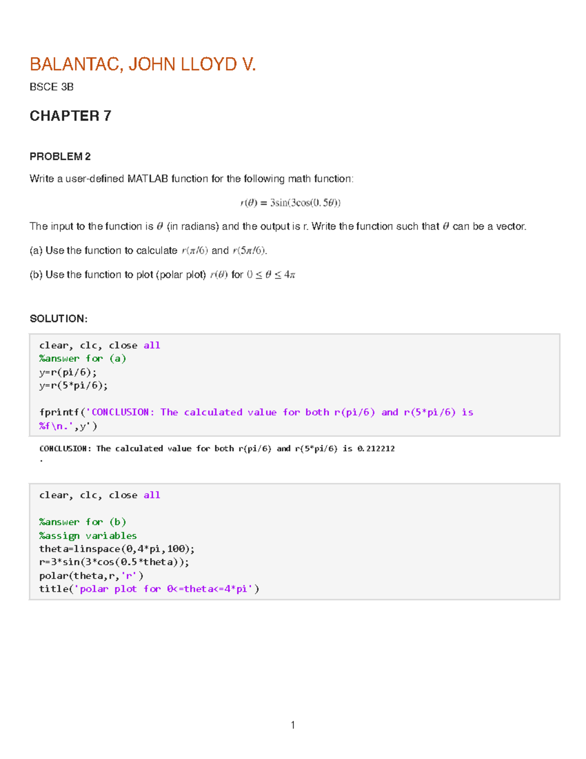 MATLAB Functions for BSCE 3B Chapter 7 Problems and Solutions - Studocu