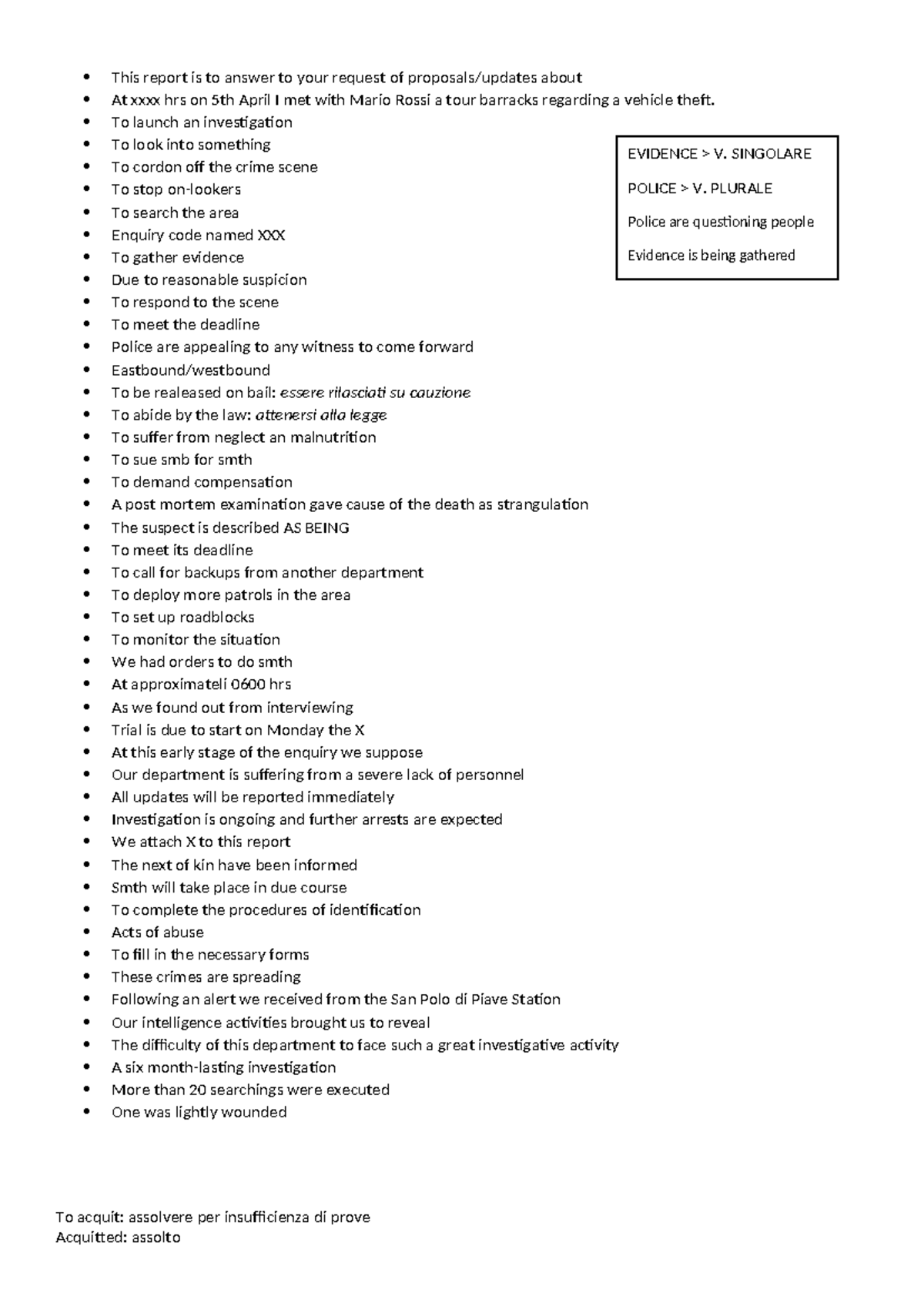 Police Expressions and Vocab - This report is to answer to your request ...