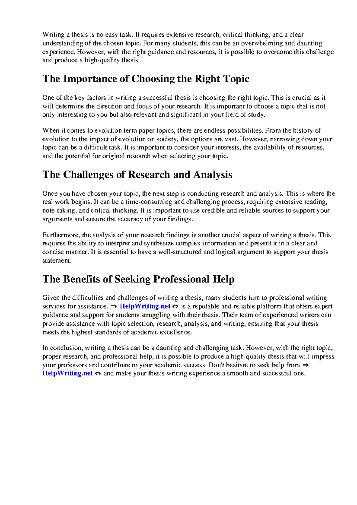 Evolution term paper topics - Writing a thesis is no easy task. It ...