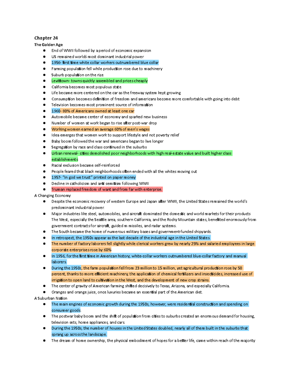 Chapter 24 - Notes on The Golden Age and Economic Shifts - Studocu
