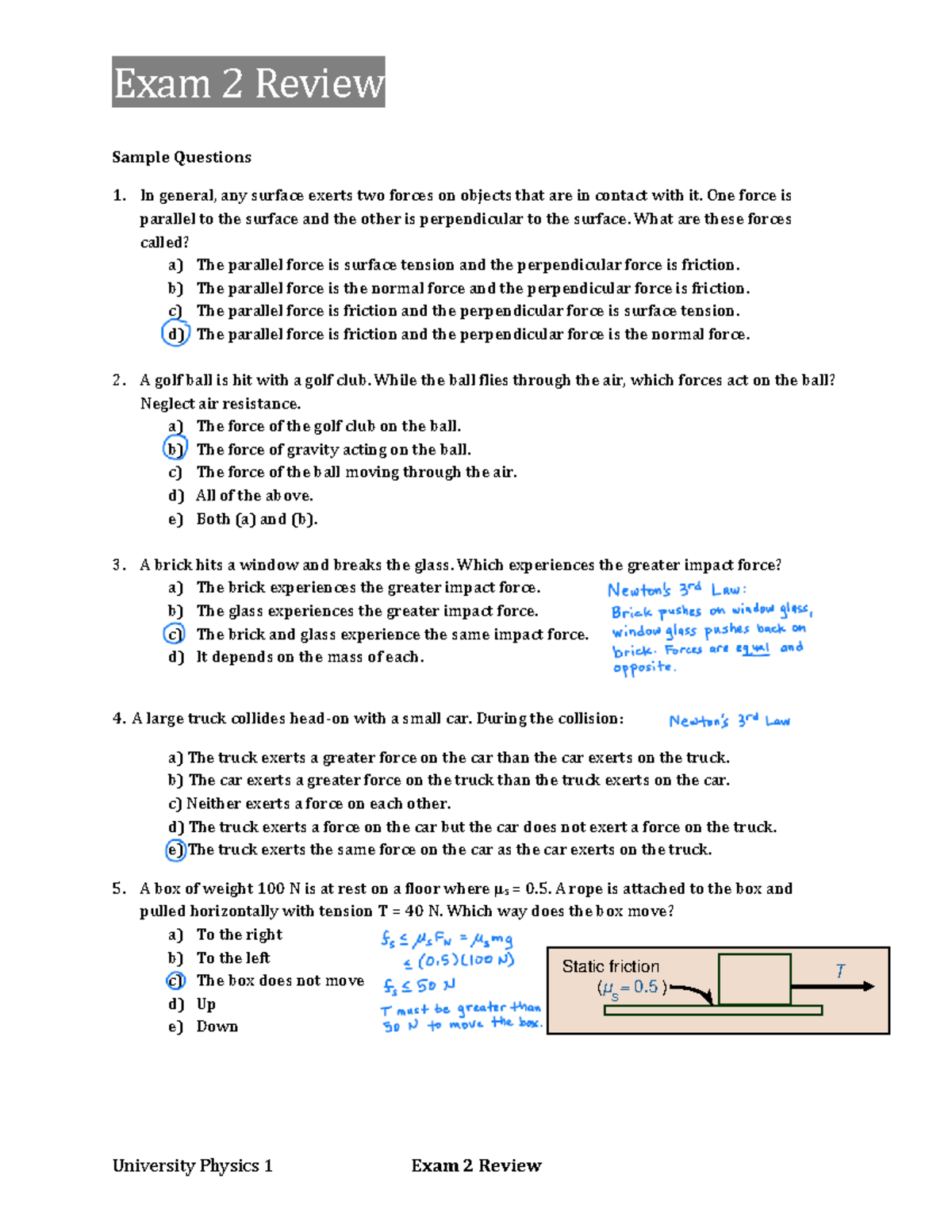Final Exam Study Notes for Physics 101 (PYS 101) - Exam 2 Review - Studocu