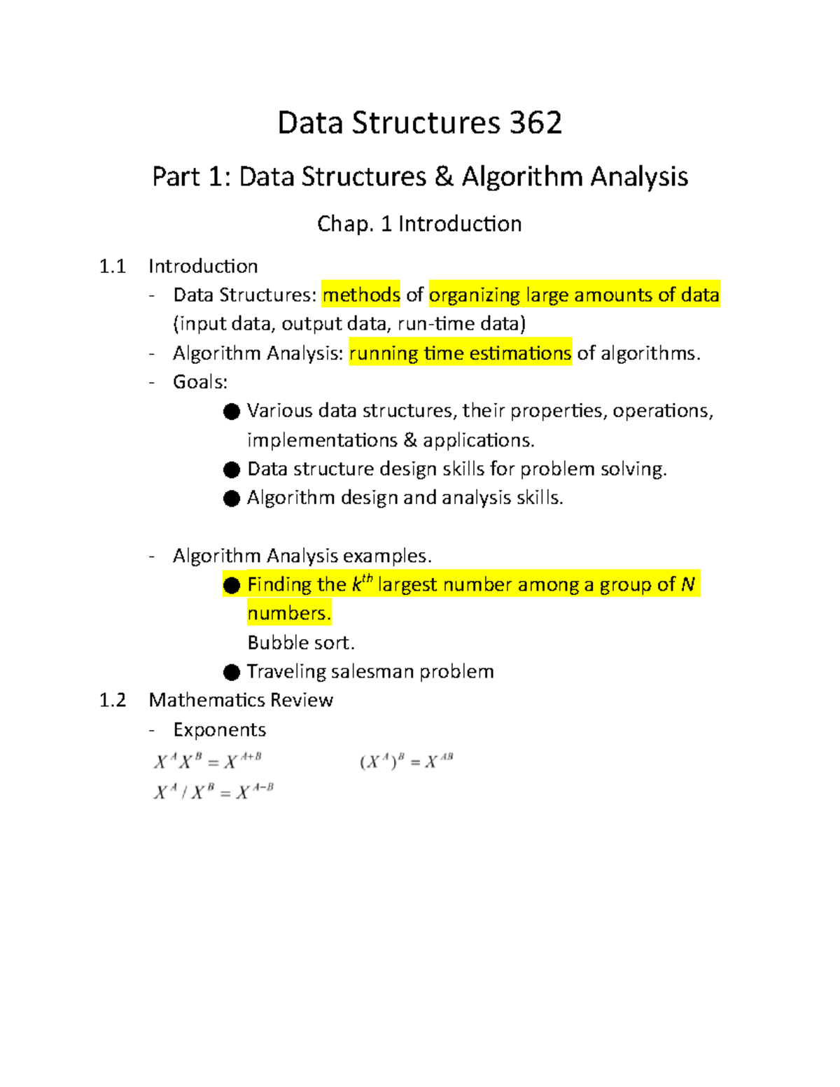 Data Structures 362 Notes - Data Structures 362 Part 1: Data Structures ...