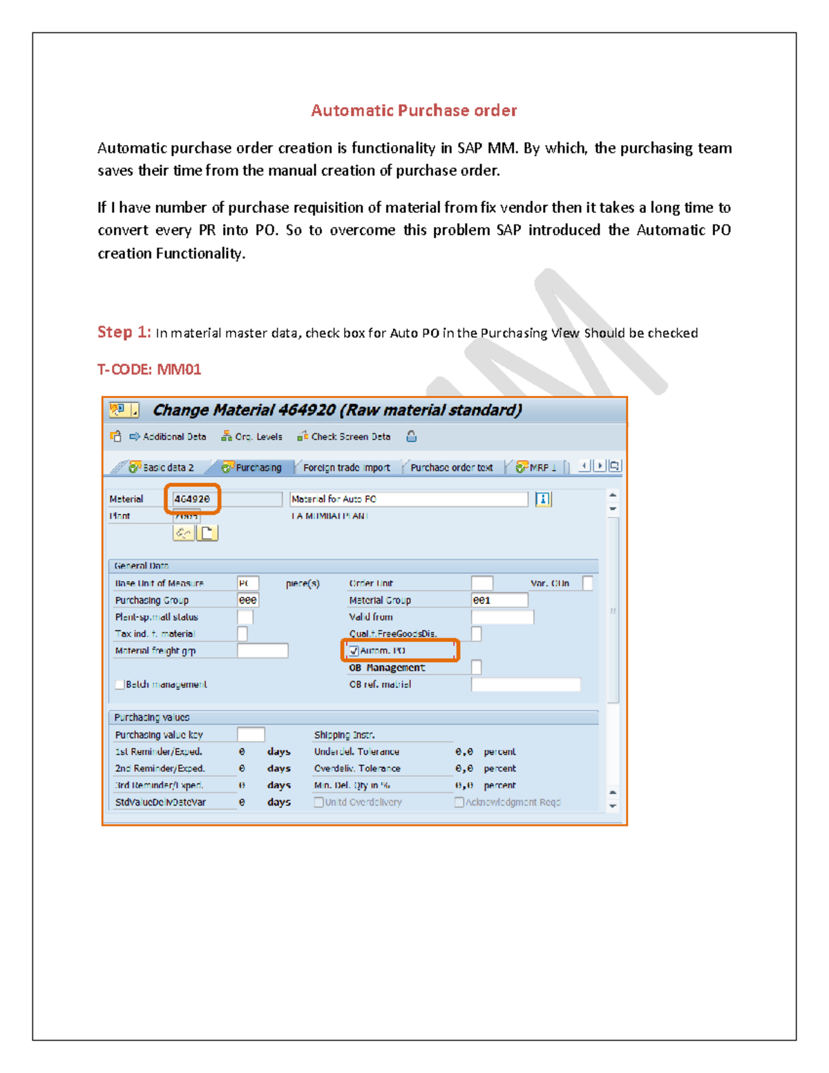 SAP MM: Guide to Automatic PO Creation Process and T-Codes - Studocu