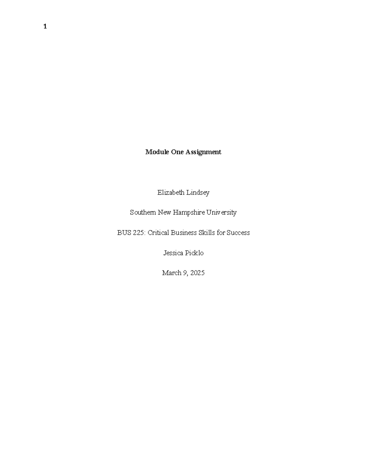 BUS 225: Module One Assignment - Critical Thinking in Business at ...