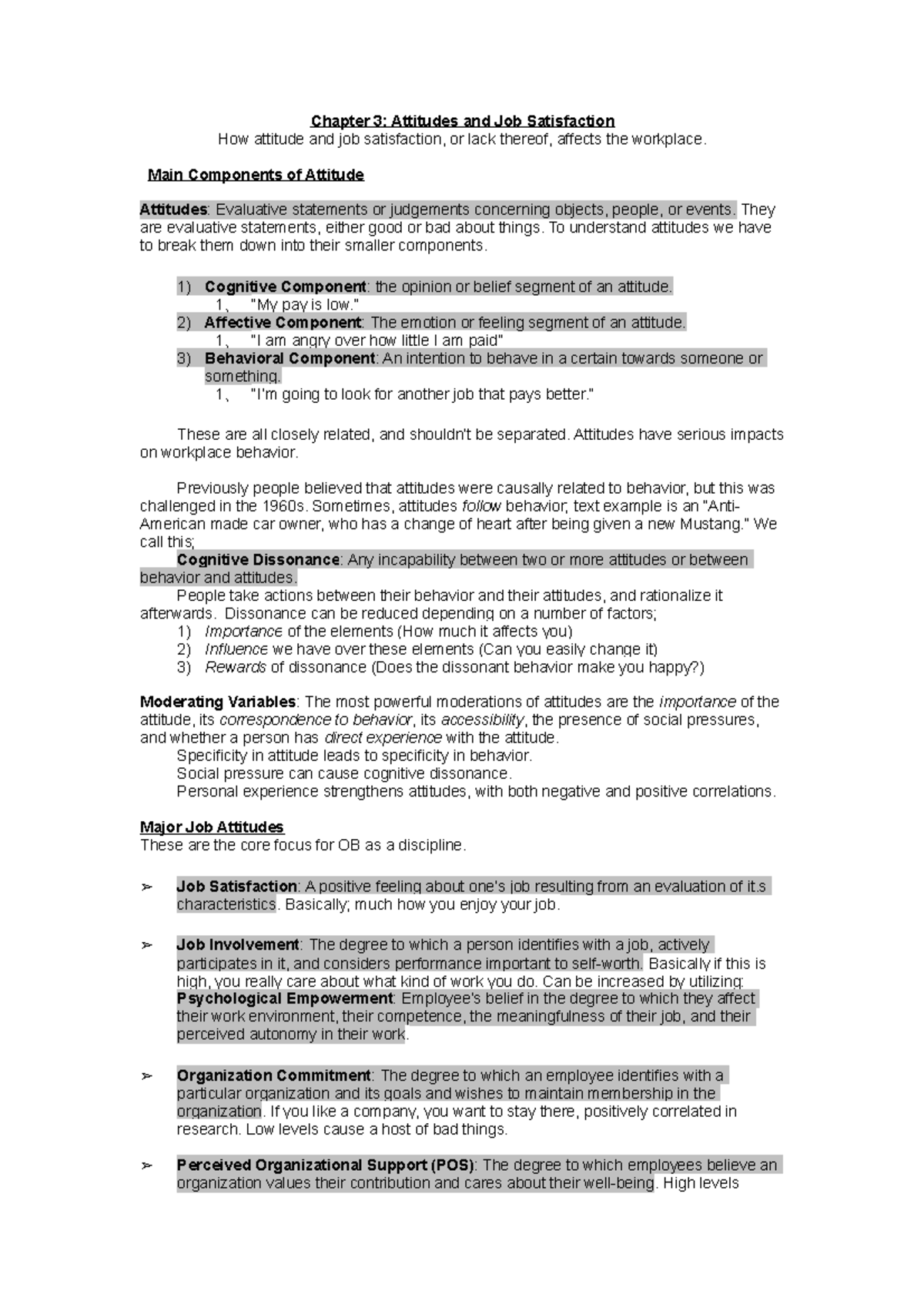 OB 101: Chapter 3 - Attitudes & Job Satisfaction Analysis - Studocu