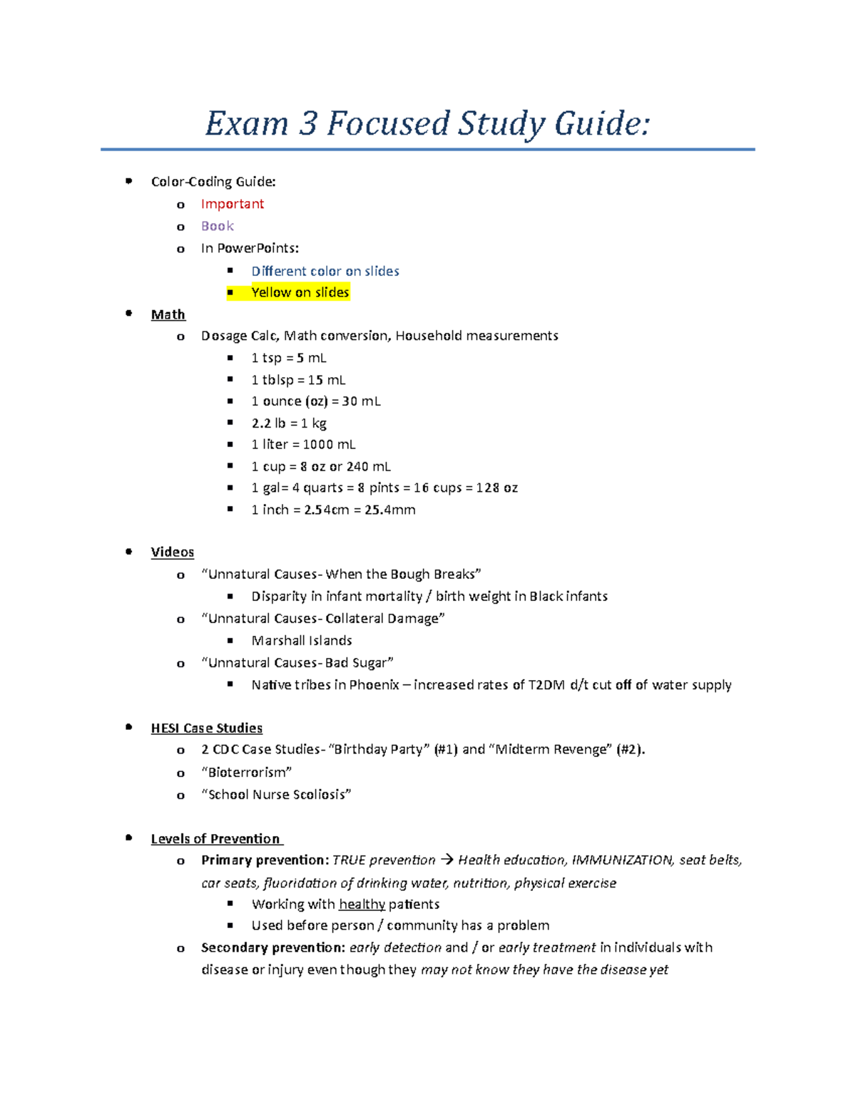 Exam 3 Study Guide: Key Areas of Focus and Important Concepts - Studocu