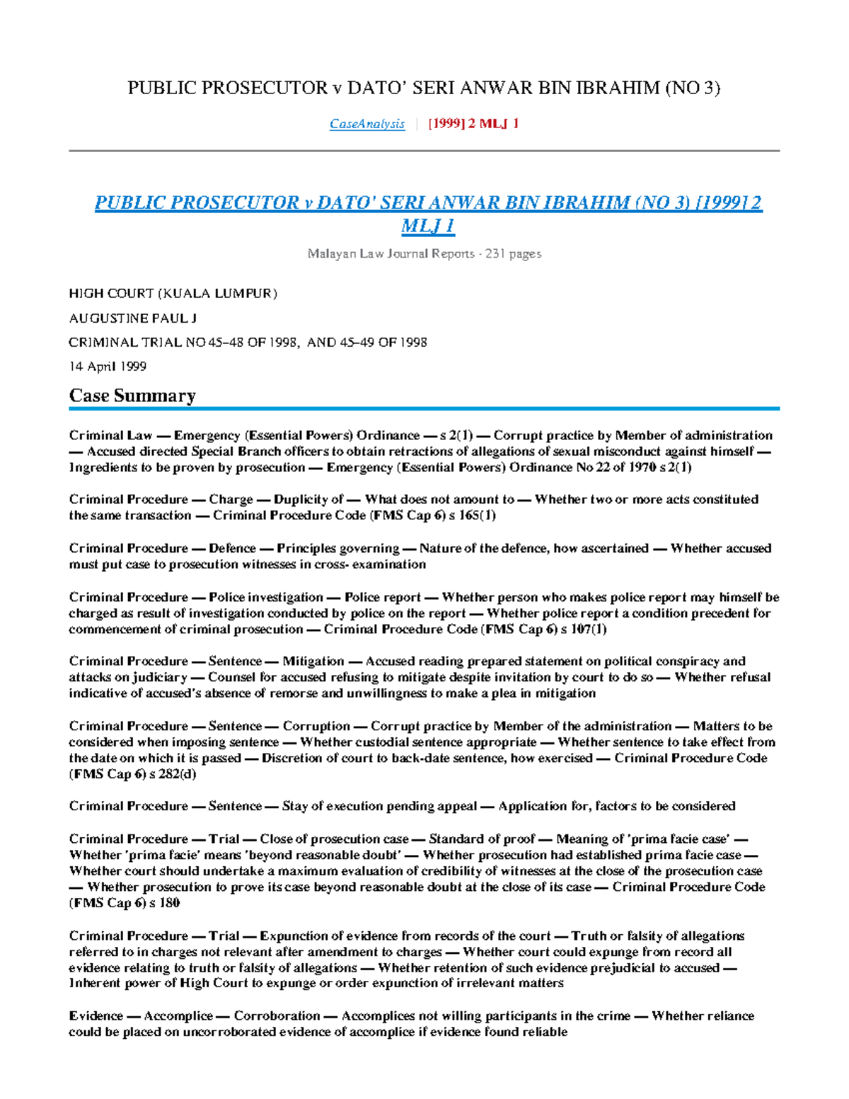 Public Prosecutor V Dato Seri Anwar Bin Ibrahim No 3 Case Analysis