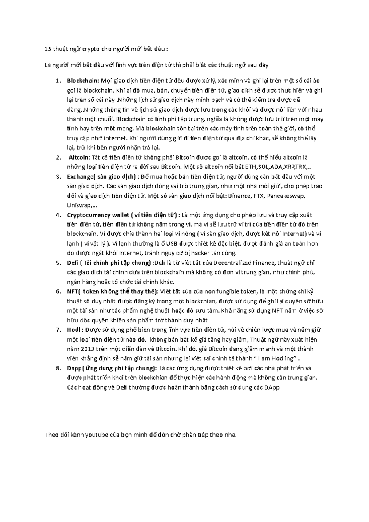 15 Từ Ngữ Crypto Cơ Bản Dành Cho Người Mới Bắt Đầu - Phần 1 - Studocu
