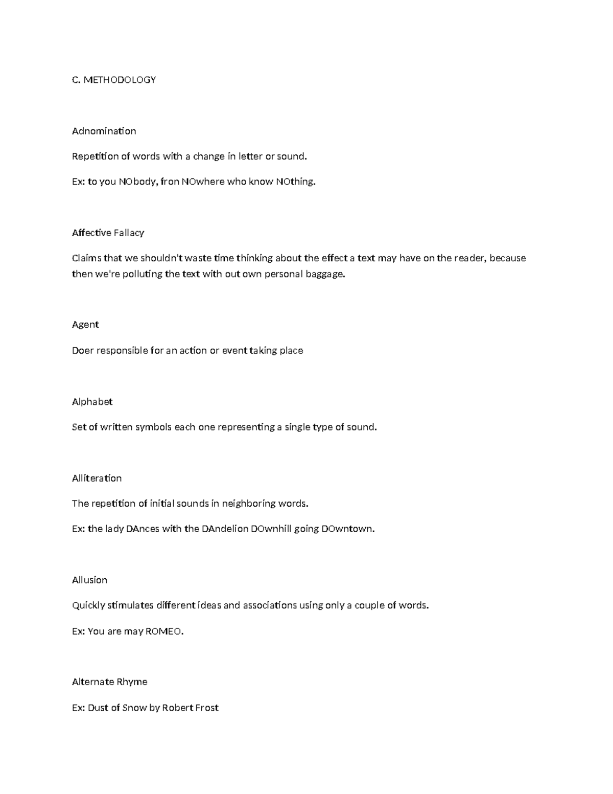 C - definition of terms - C. METHODOLOGY Adnomination Repetition of ...