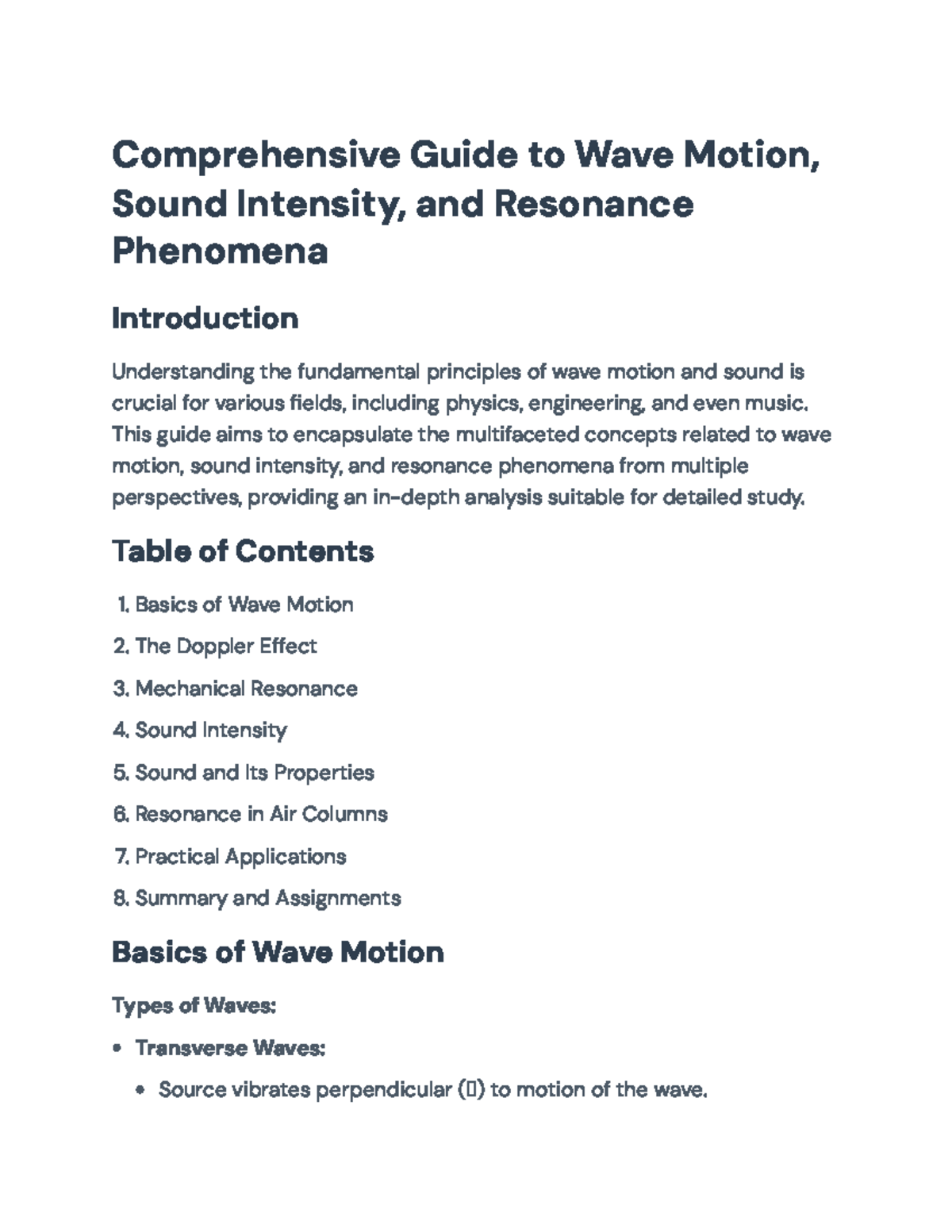 Comprehensive Guide to Wave Motion, Sound Intensity & Resonance ...