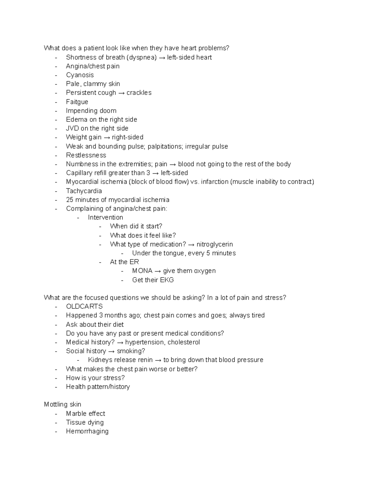 PA Week 4 - Physical Assessment Notes on Heart Problems - Studocu