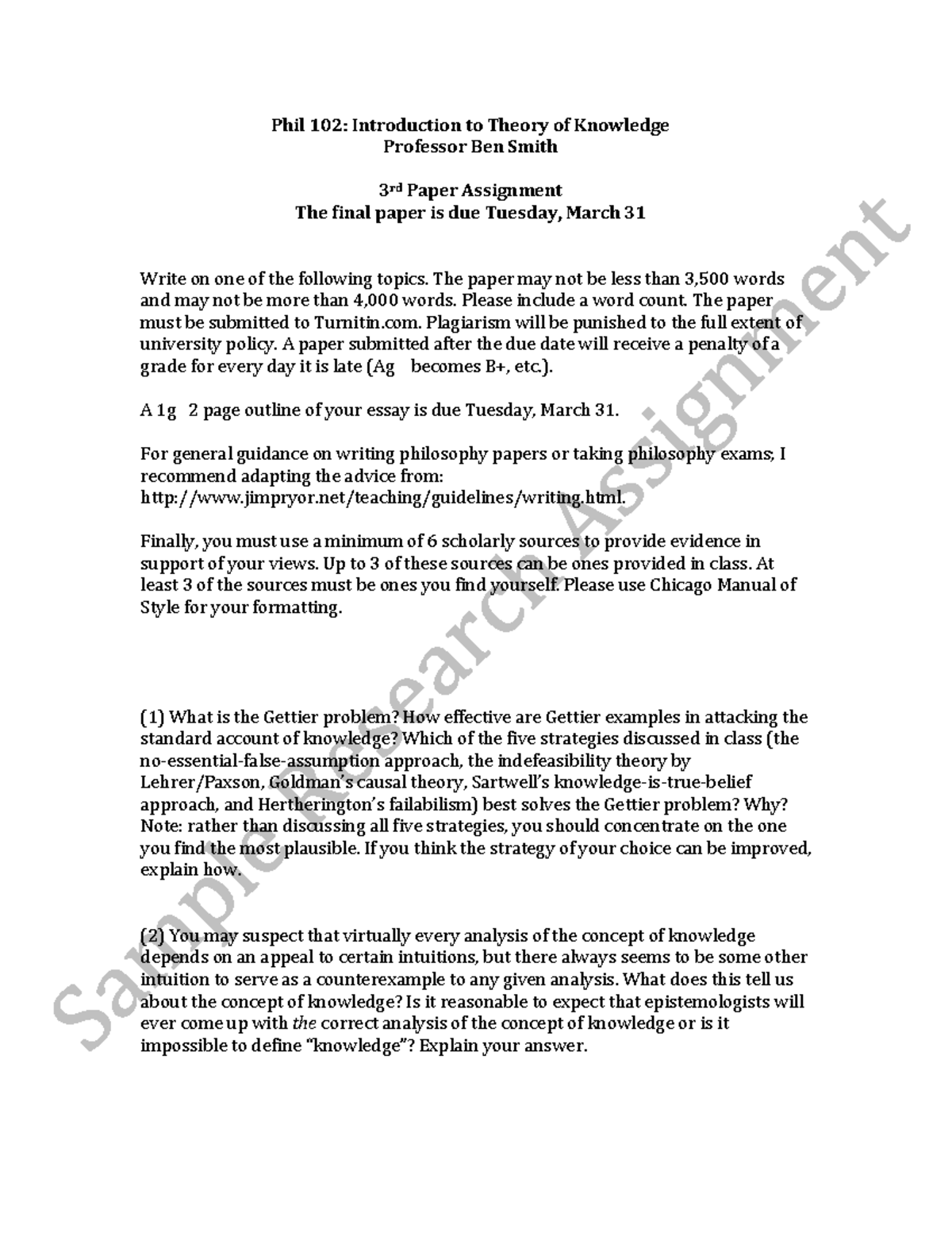 Phil 102: Final Paper Assignment on Theory of Knowledge - Studocu
