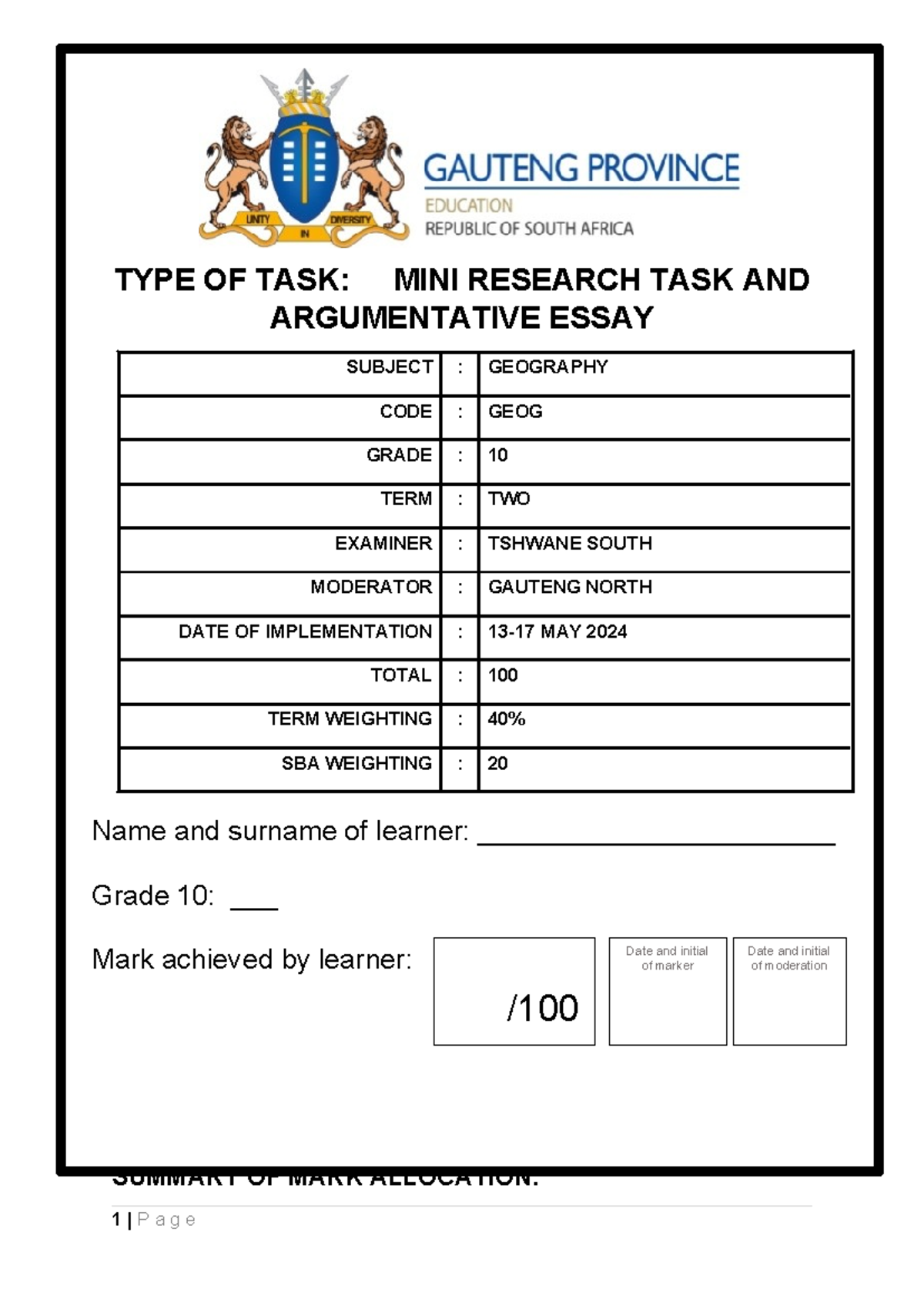 GEOG 10 Mini Research Task: Argumentative Essay Learner Guide - Studocu