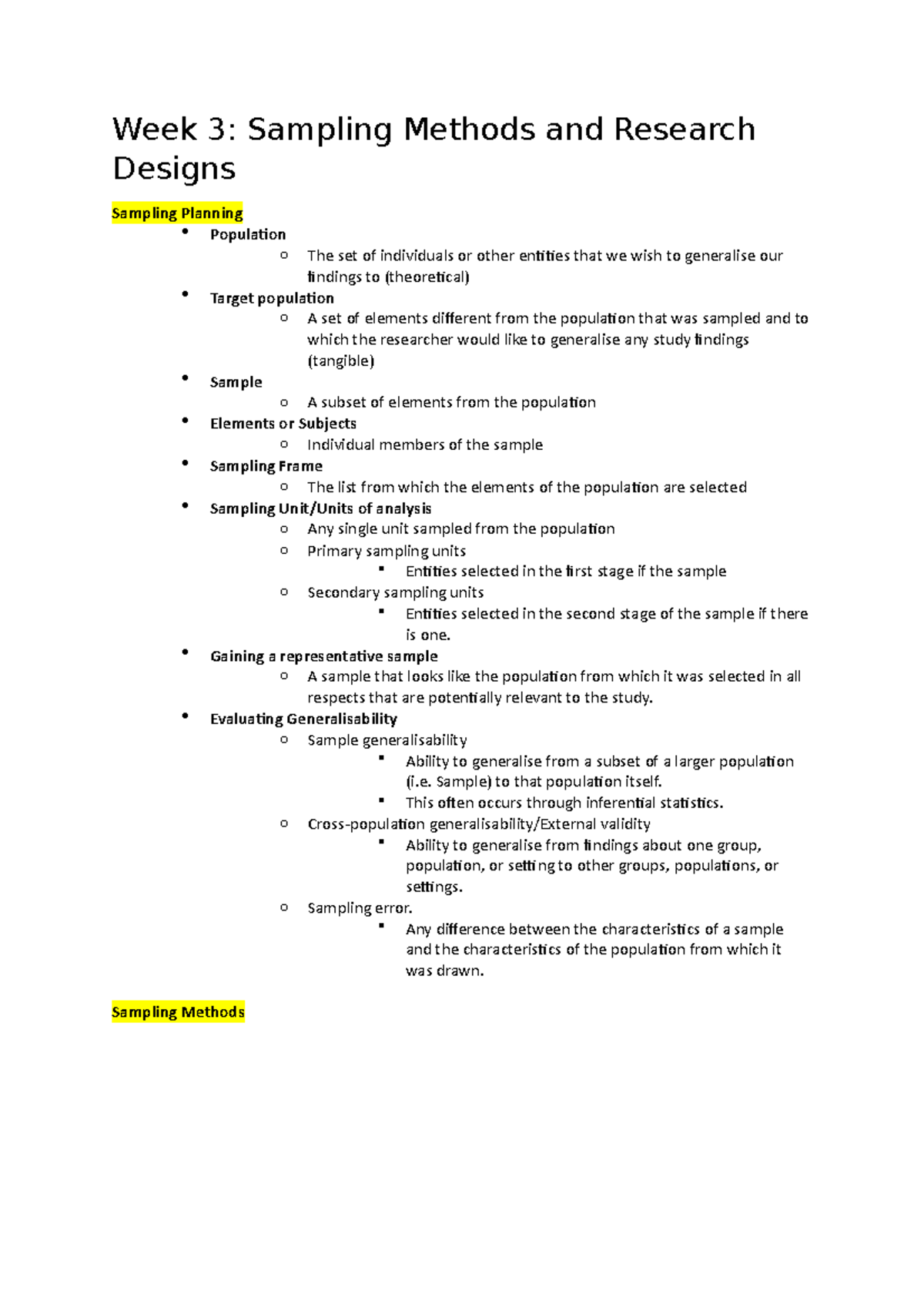 Week 3-3012CCJ - Lecture notes 3 - Week 3: Sampling Methods and ...